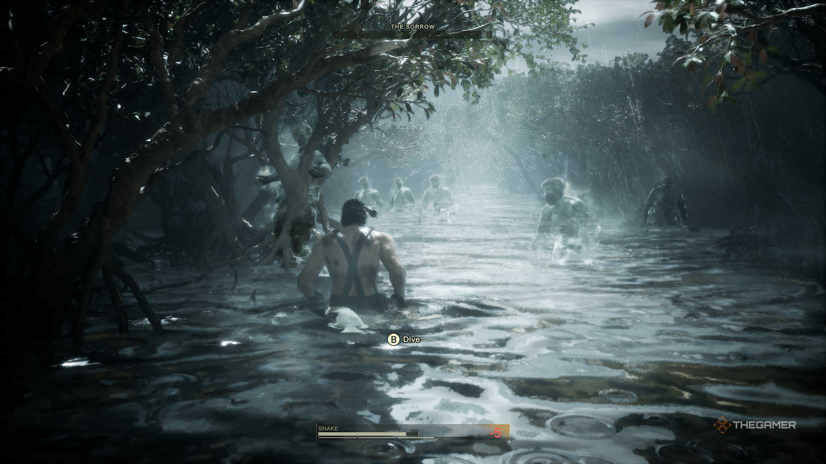 During the battle with sorrow, the snake in the water faces the ghost figures of the metal gear solid delta snake.