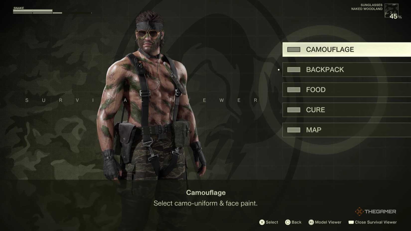 Snake stands with green paint on his chest in Metal Gear Solid Delta Snake Eater.