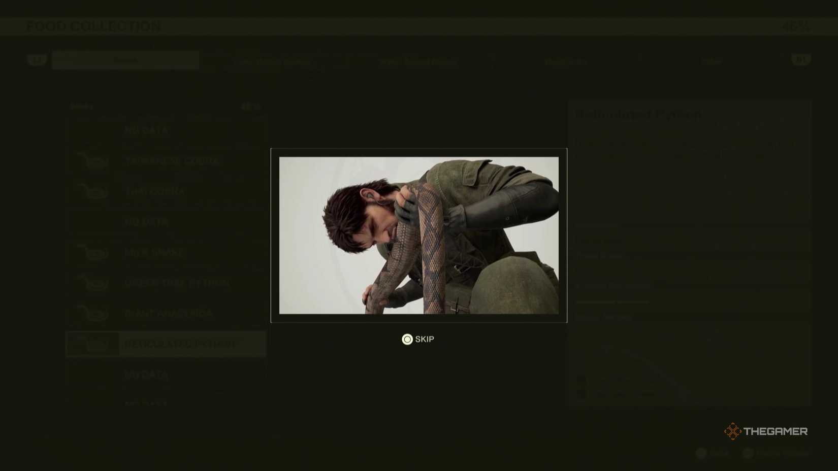 Snake (man) bit into a snake (snake) in the metal gearbox solid delta snake fir.