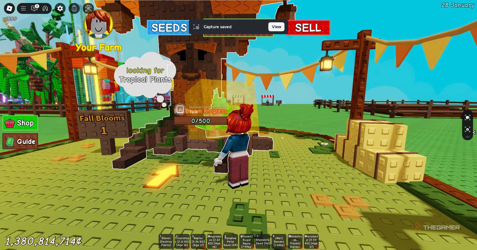 Submitted a Dragon Fruit to the Harvest Spirit Tree in Roblox Grow a Garden.