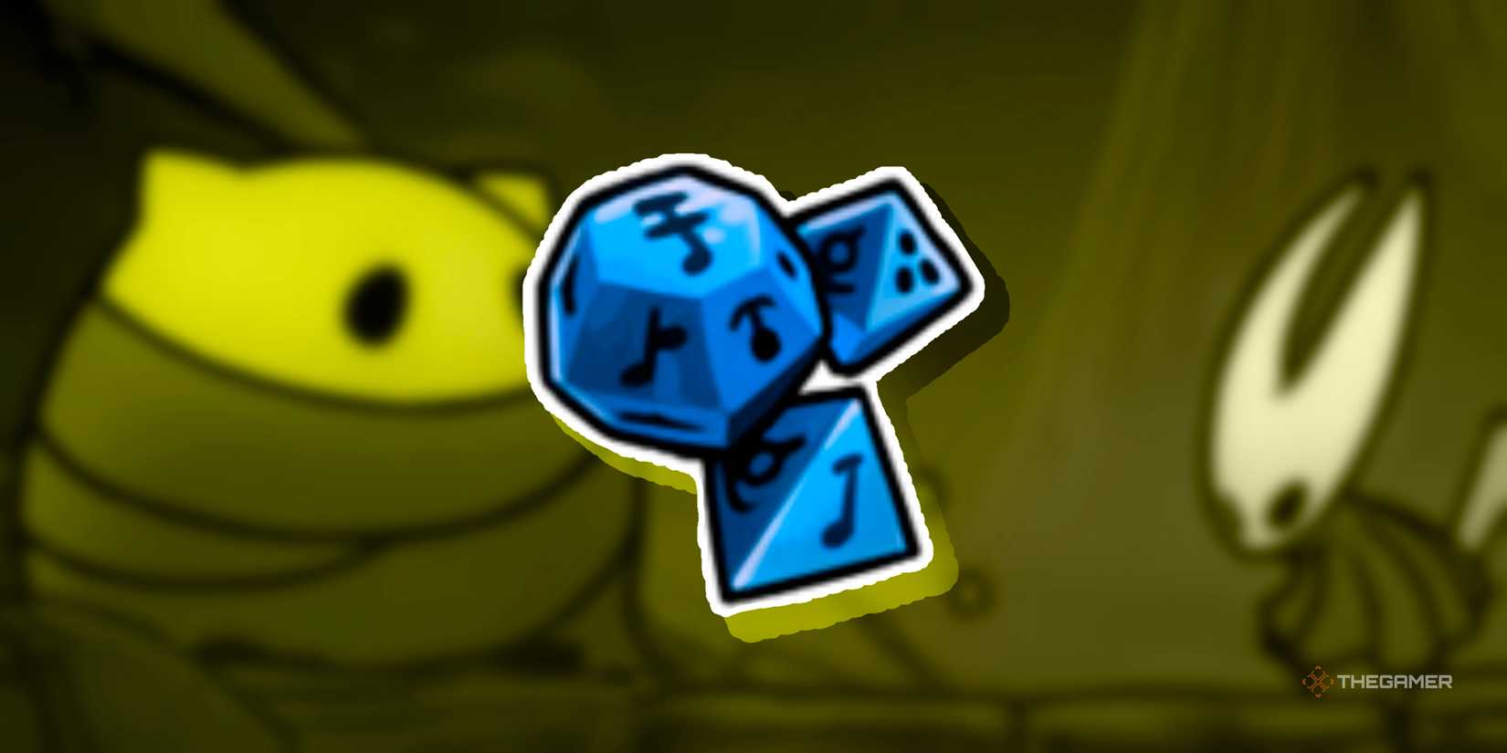 Hollow Knight: A compass yellow tool with Hornet playing dice in Silksong.