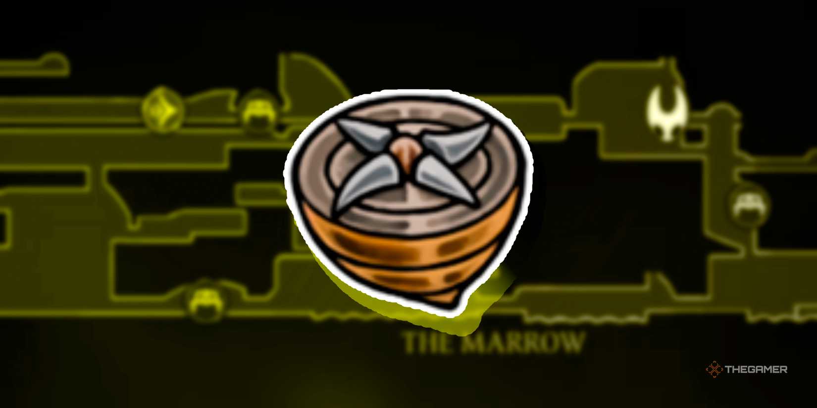 Hollow Knight: Silksong's bone marrow regional map of the compass yellow tool.