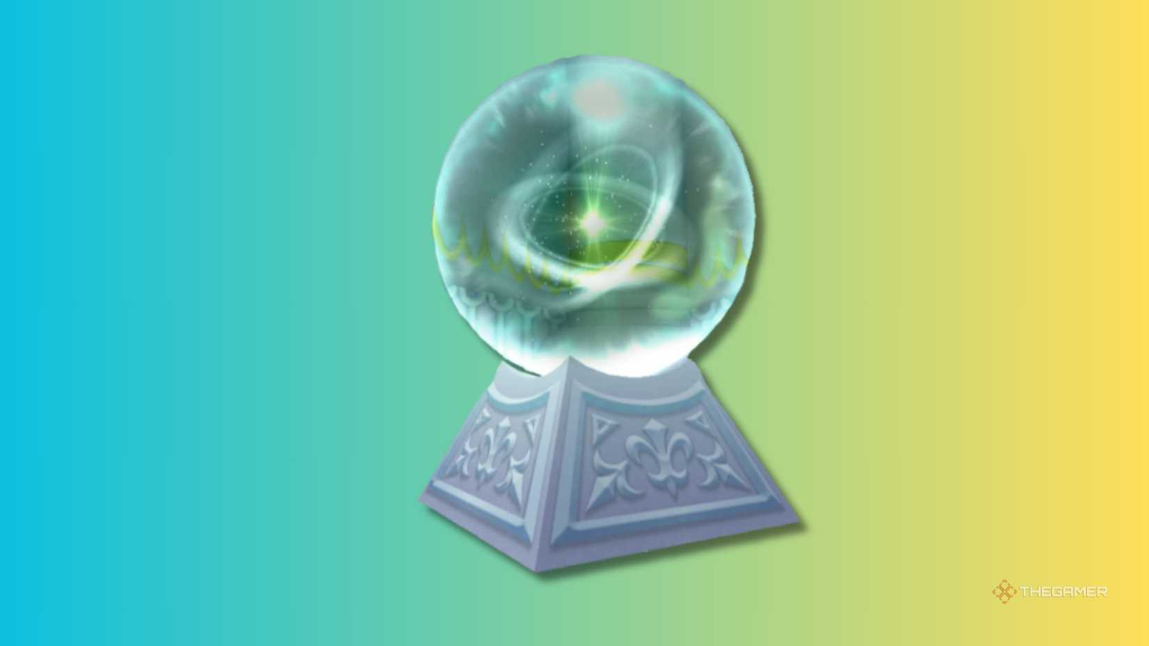 The corner stone in the light from Kingdom Hearts 2 on a blue and yellow gradient background.