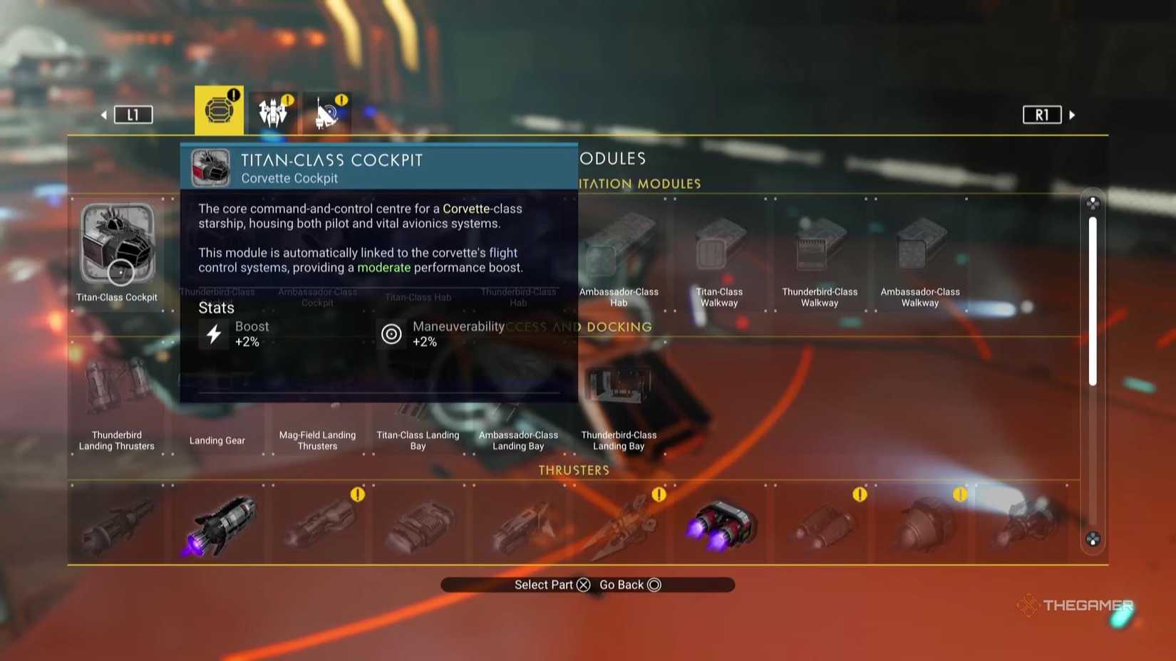 No man's SKY's Corvette building menu.