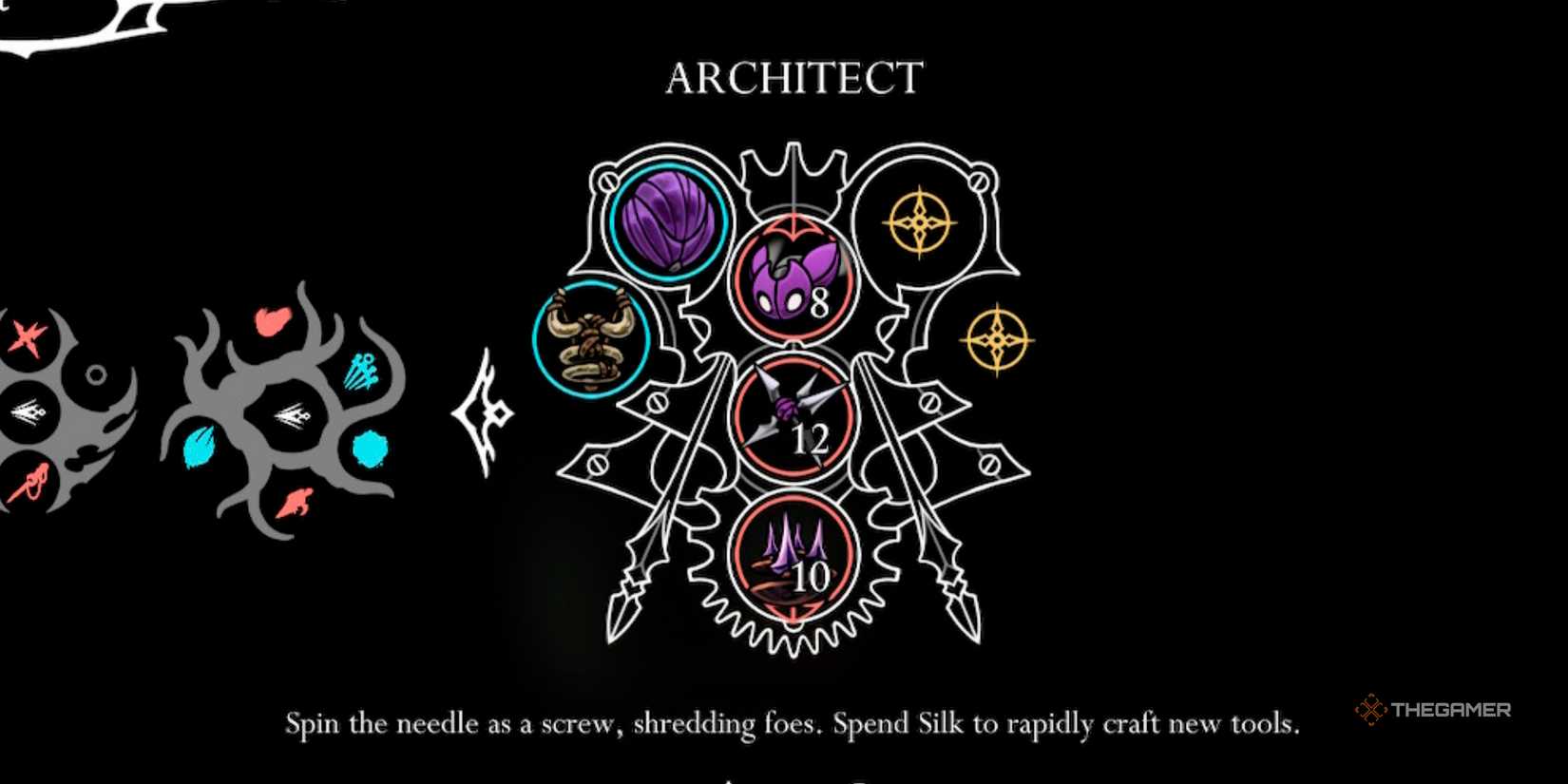 The Crest menu displaying the Architect Crest in Hollow Knight: Silksong.