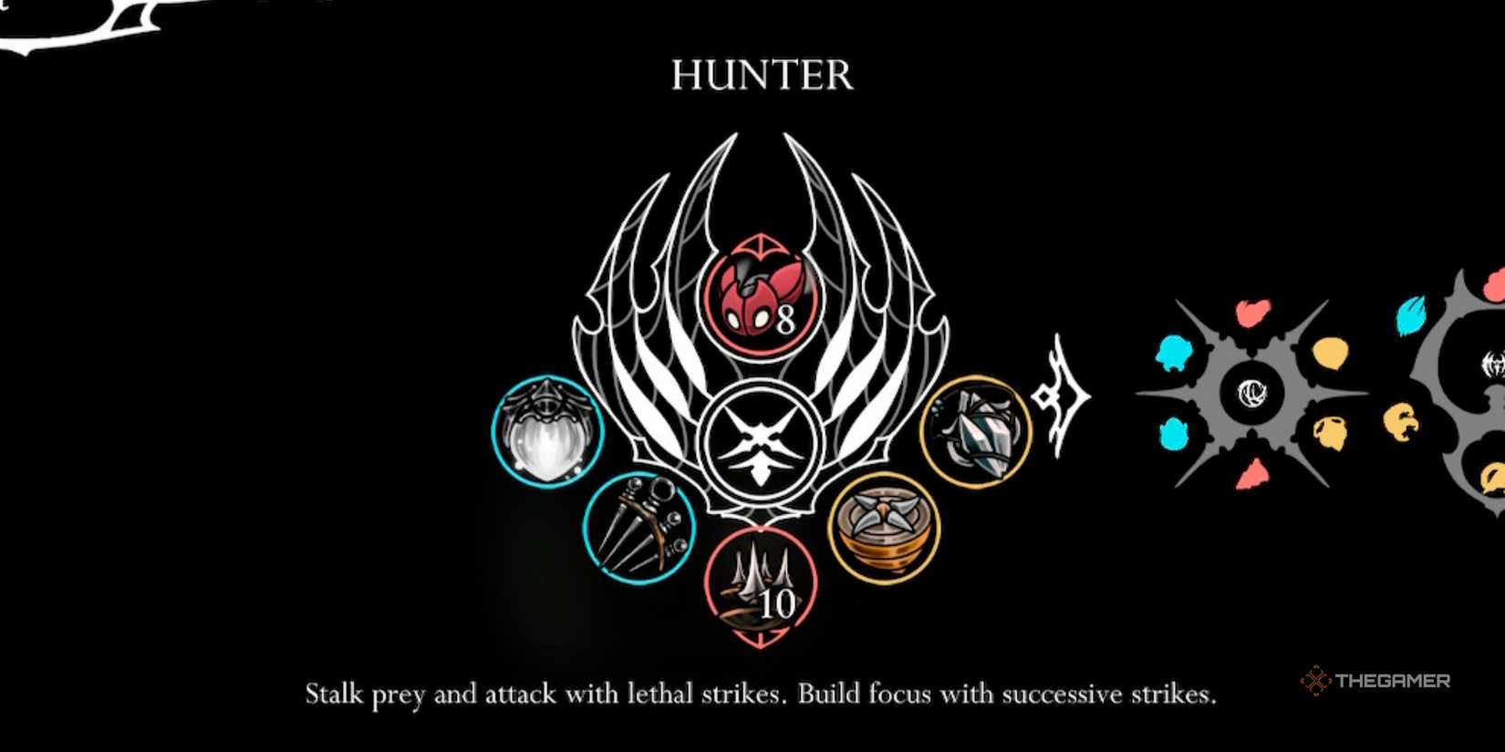 The Crest menu displaying the Hunter Crest in Hollow Knight: Silksong.