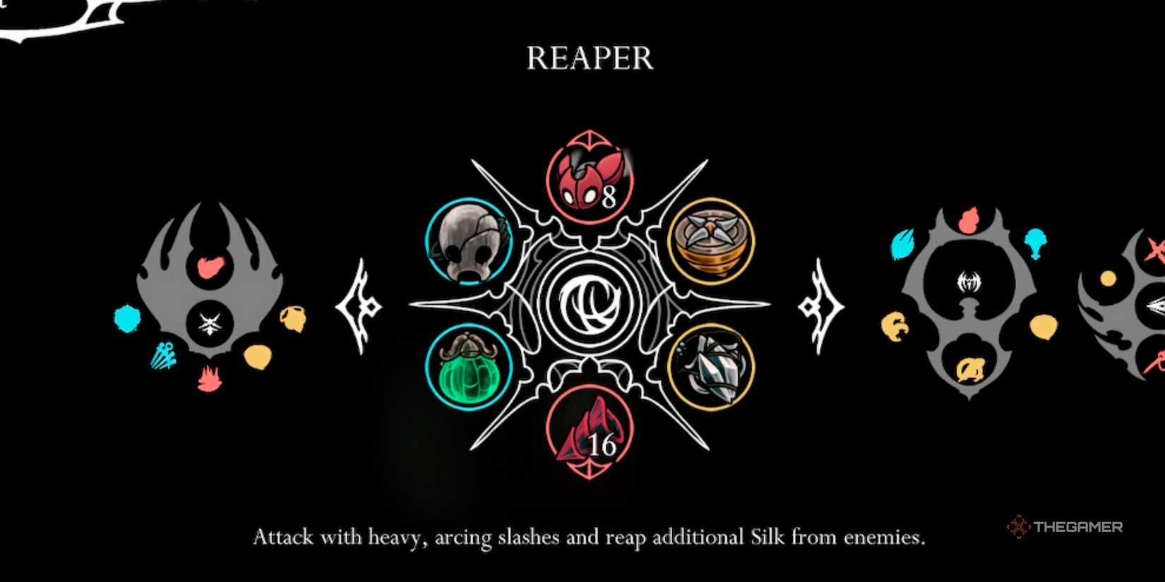 The Crest menu displaying the Reaper Crest in Hollow Knight: Silksong.