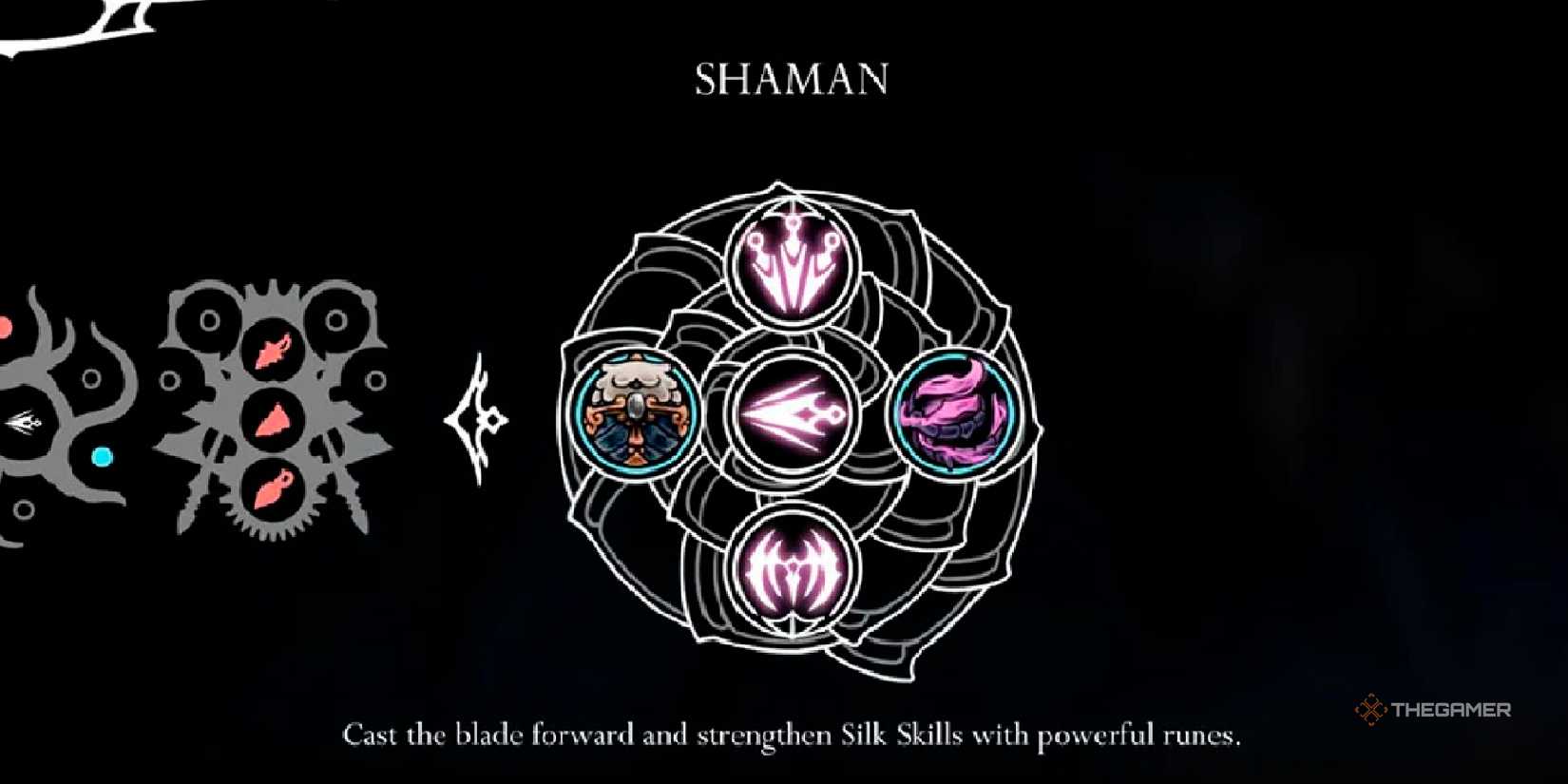 The Crest menu displaying the Shaman Crest in Hollow Knight: Silksong.