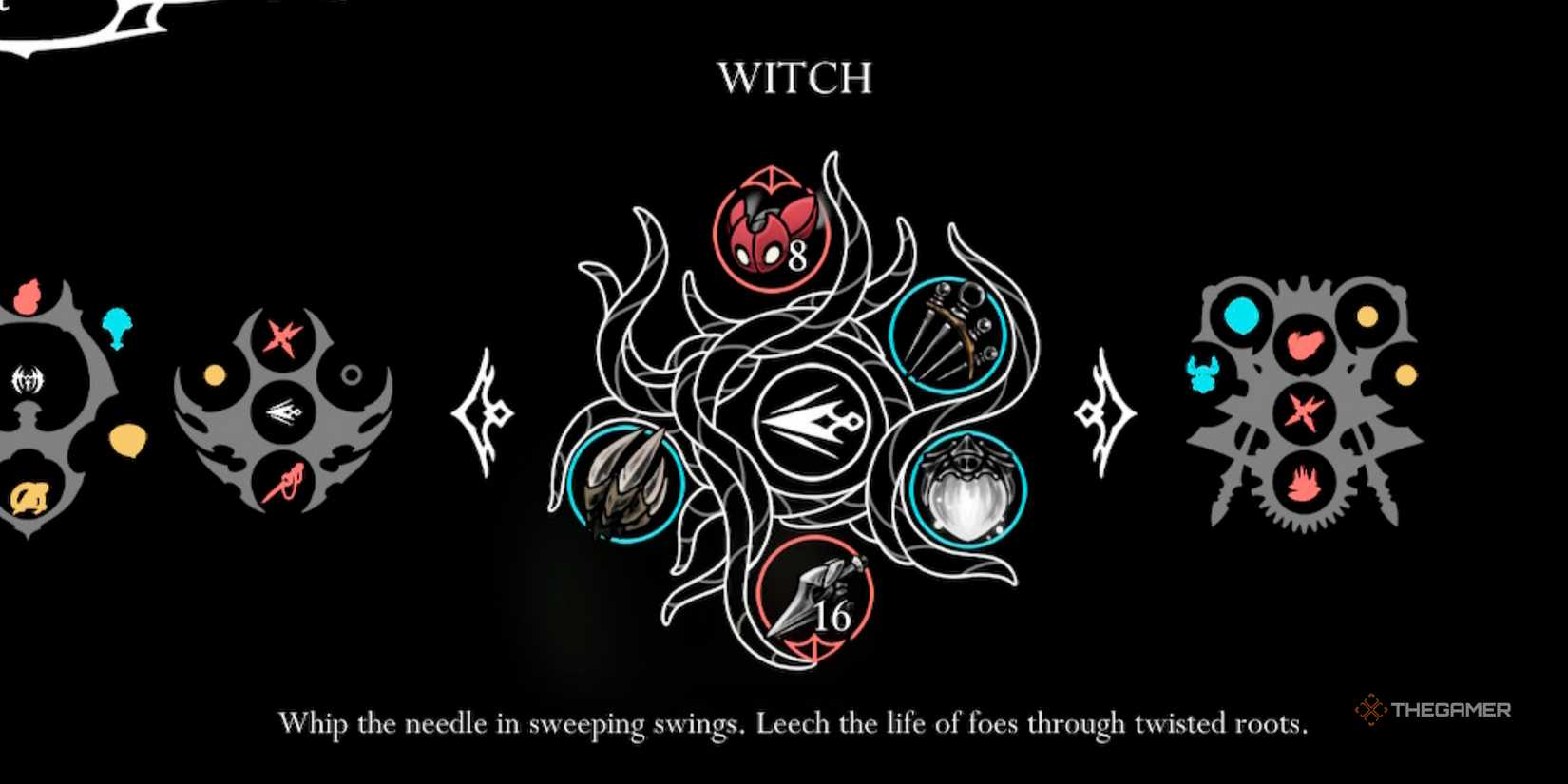 The Crest menu displaying the Witch Crest in Hollow Knight: Silksong.