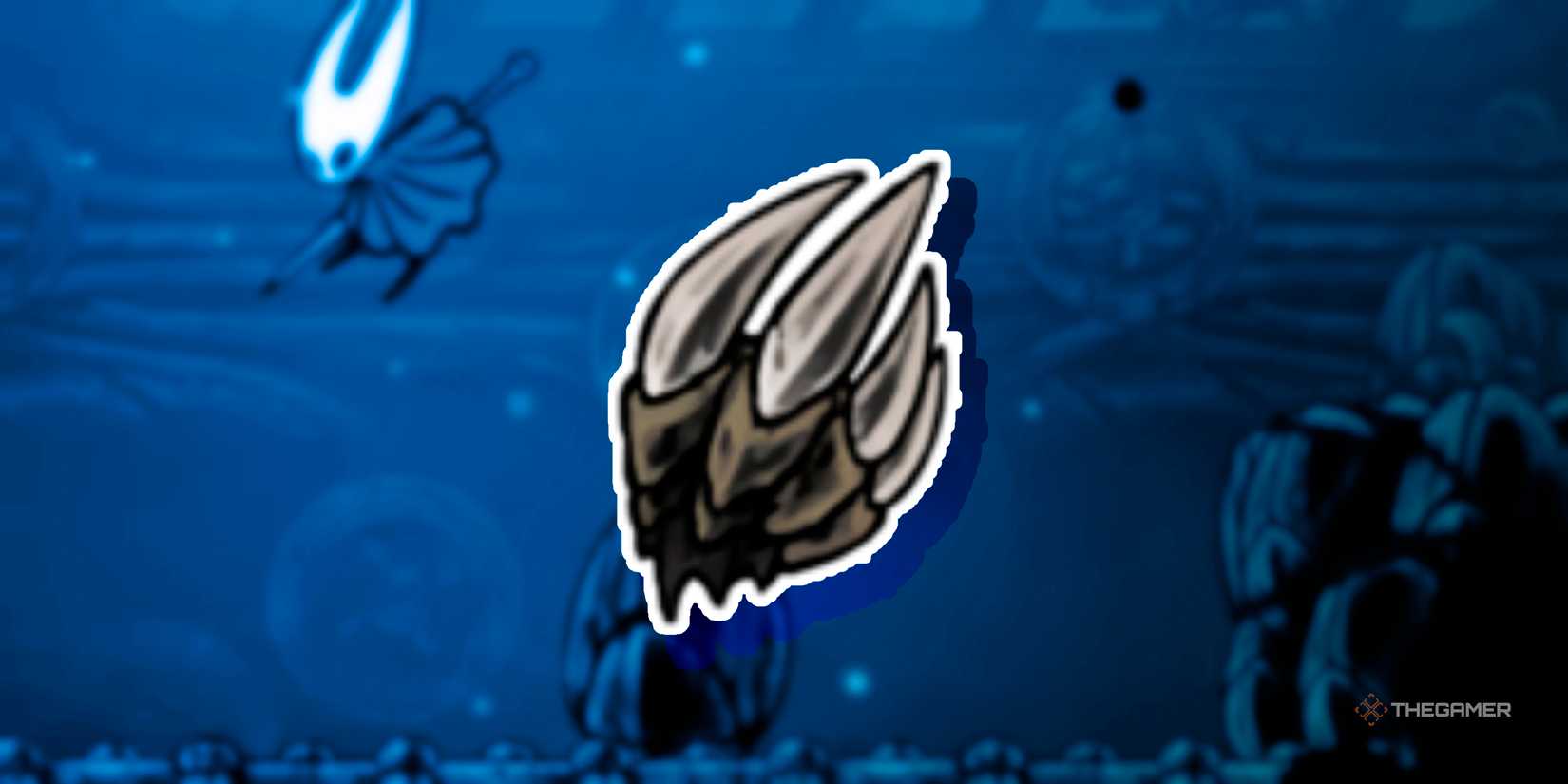 Hollow Knight: Longclaw Blue Tool with Hornet in the background of Silksong.