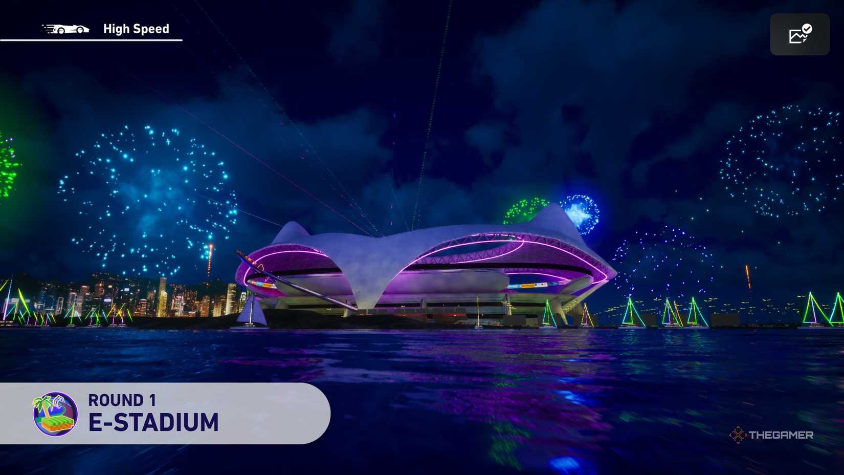 Sonic Racing Crossworlds Start screen of e-stadium.