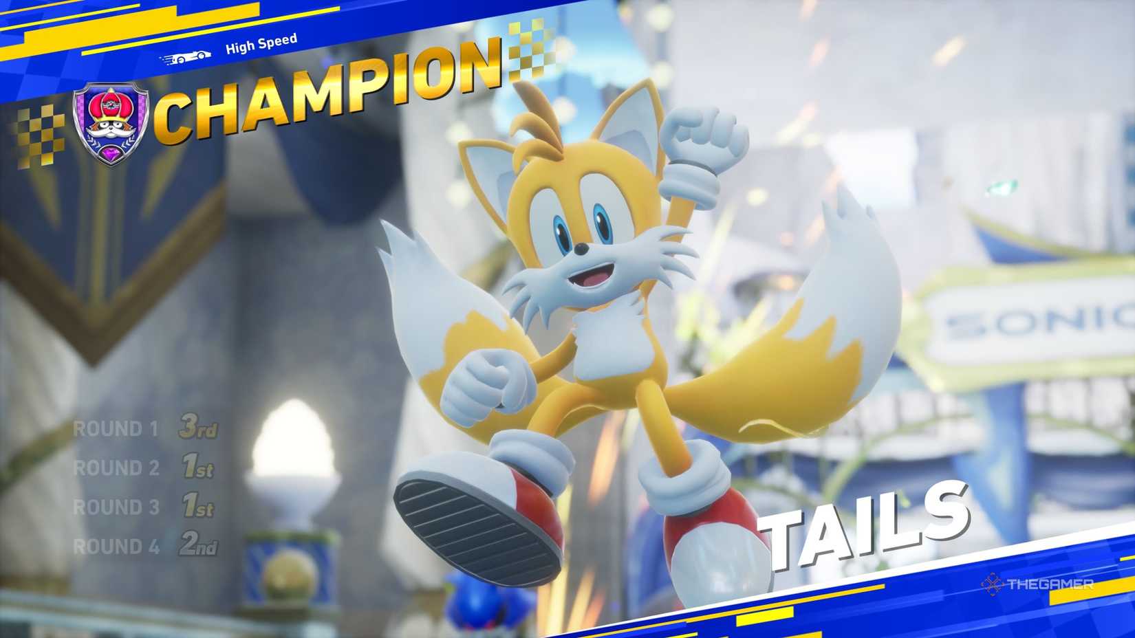 Sonic Racing Crossworlds wins the Grand Prix with its tail.