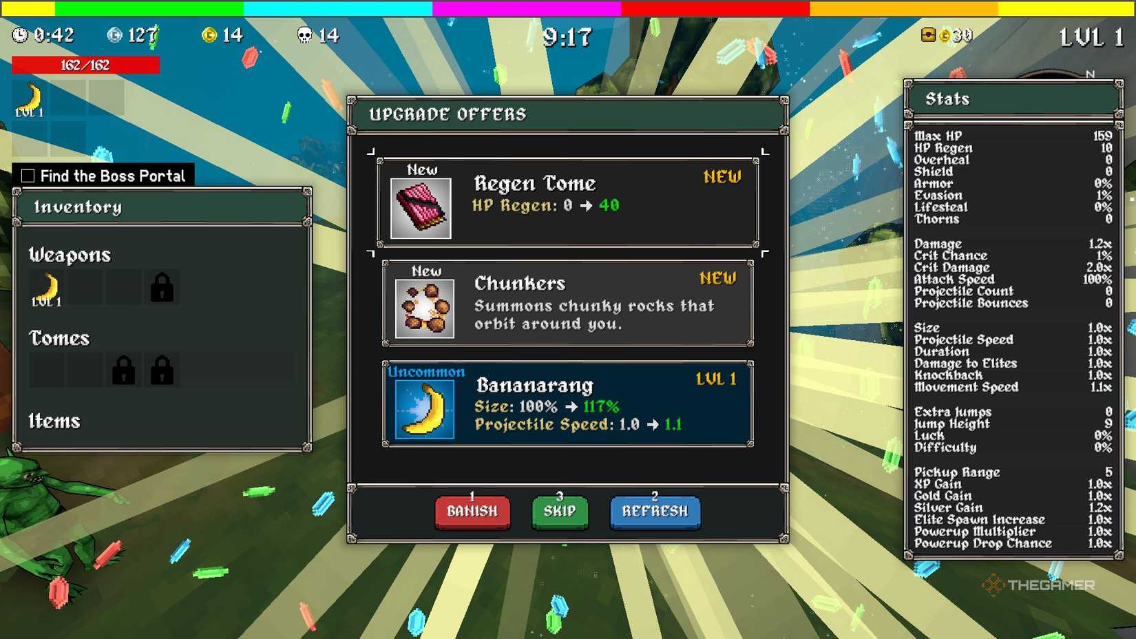 Megabonk's unlocking screen shows playback.