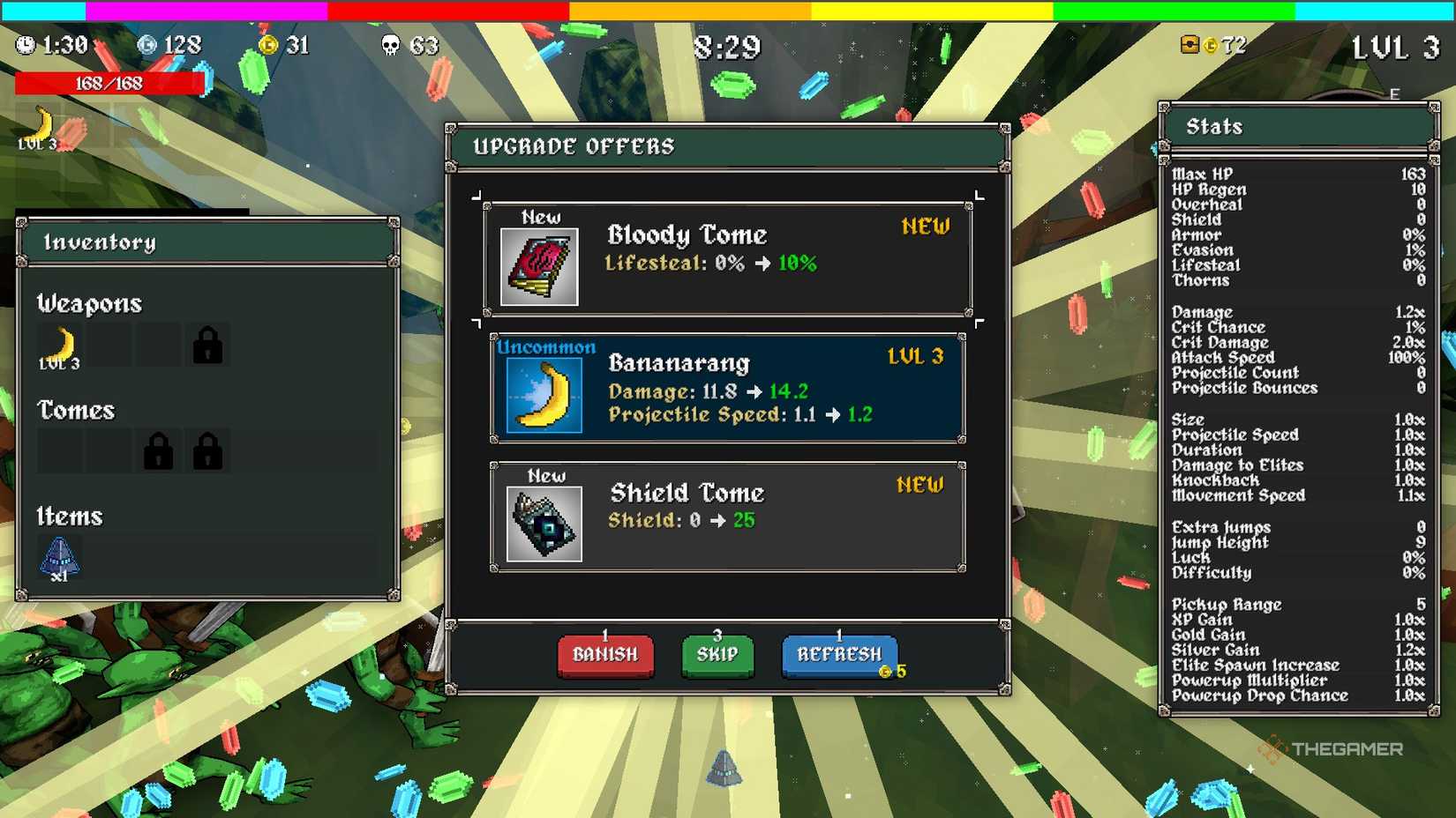 A pop -up upgrade screen showing blood of blood in Megabonk.