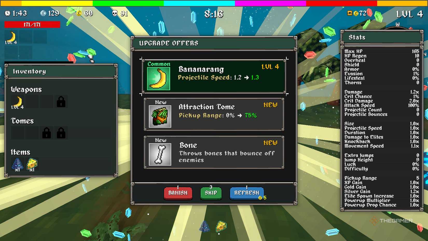 Pop -up upgrade screen shows the charm of MEGABONK.