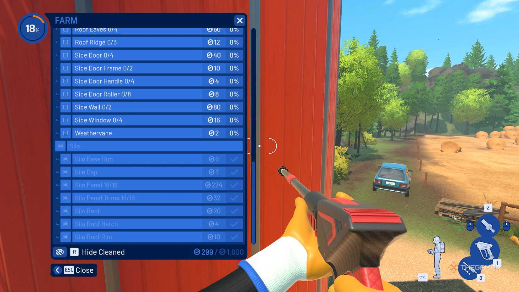 the player checks the task list while cleaning the barn in powerwash simulator 2.