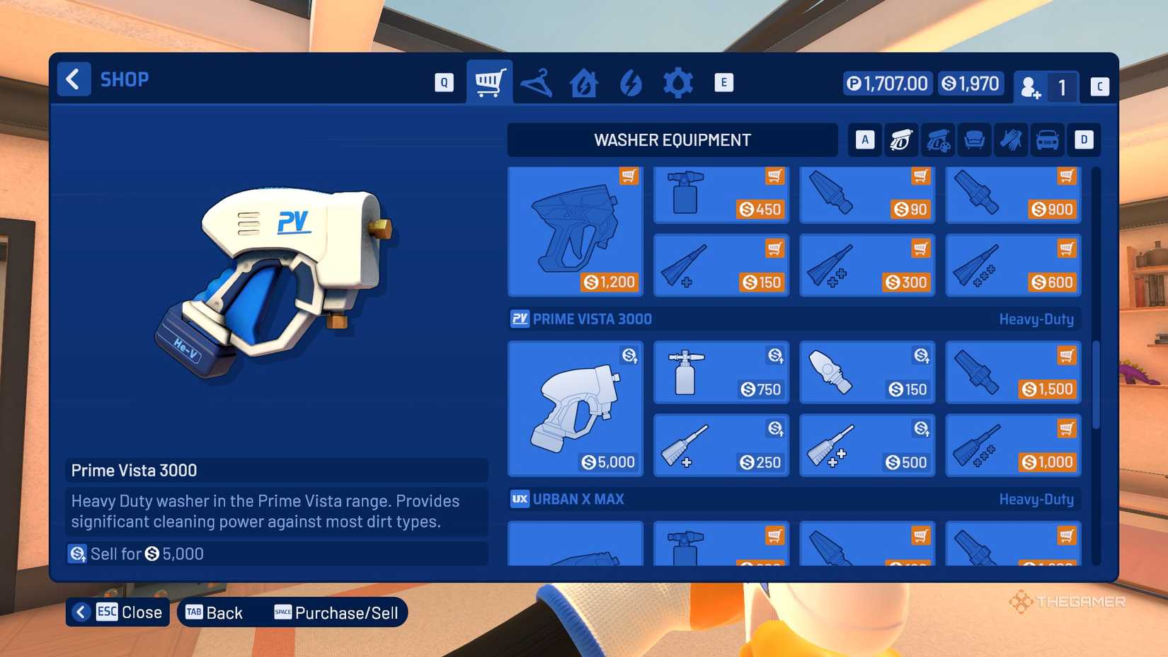 the prime vista 3000 washer is highlighted on the shop menu of powerwash simulator 2.
