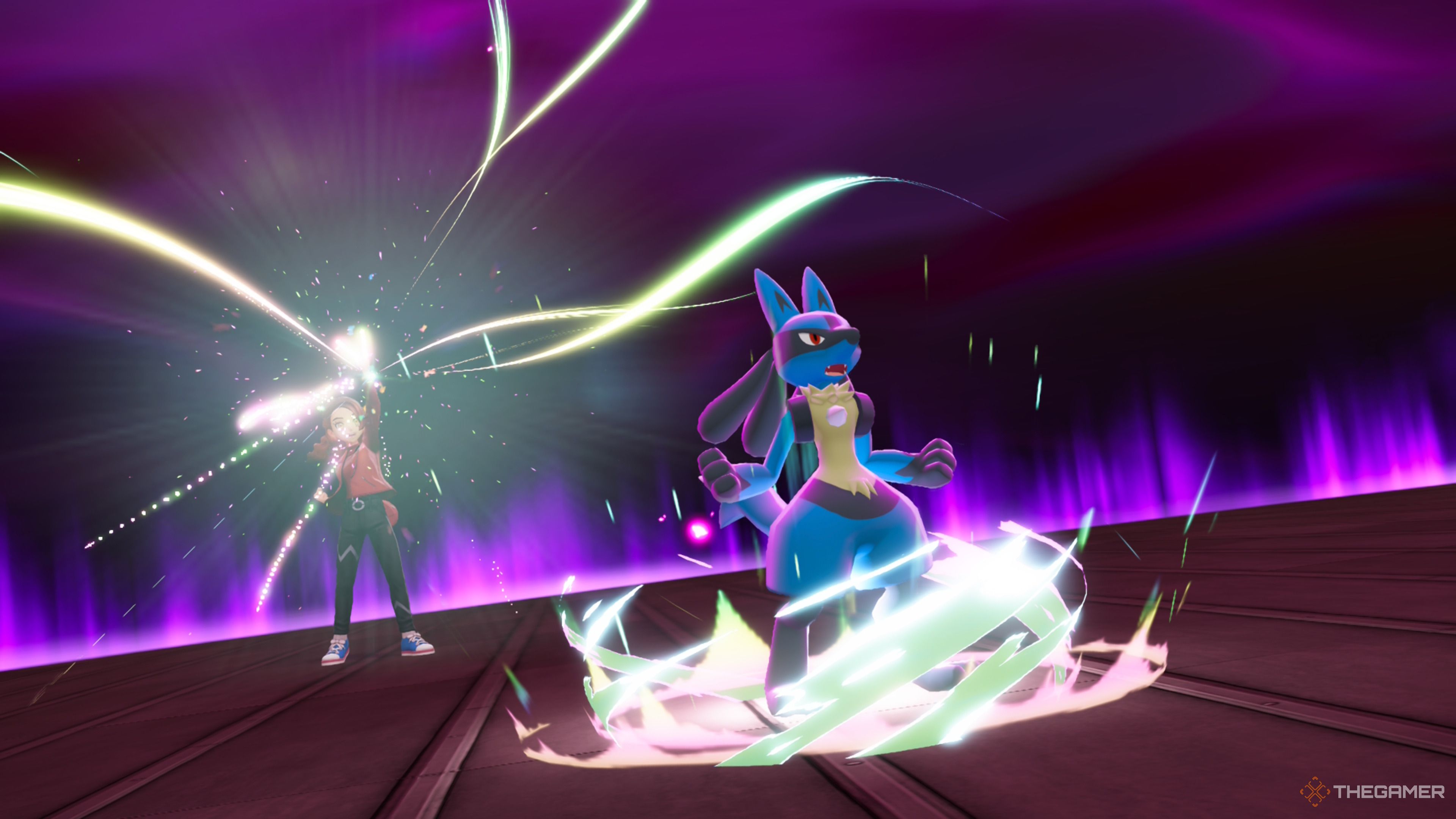 The player picks up his bracelet to mega evolve his Lucario in Pokemon Legends: ZA.