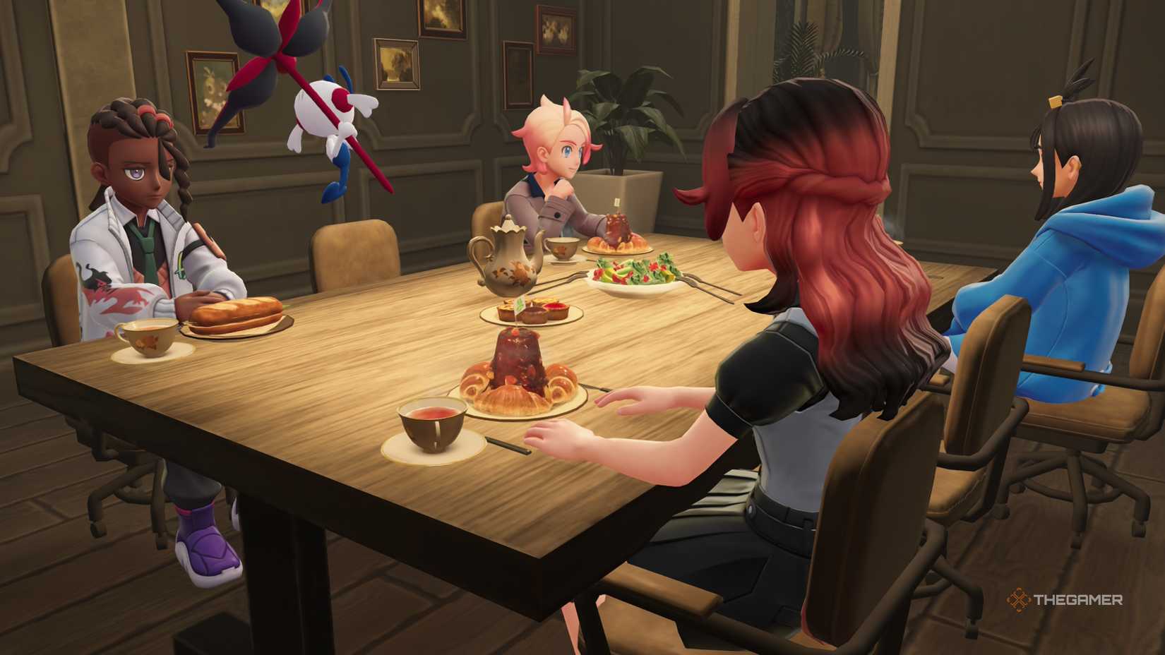 Pokemon Legends ZA are the main four characters around the table.