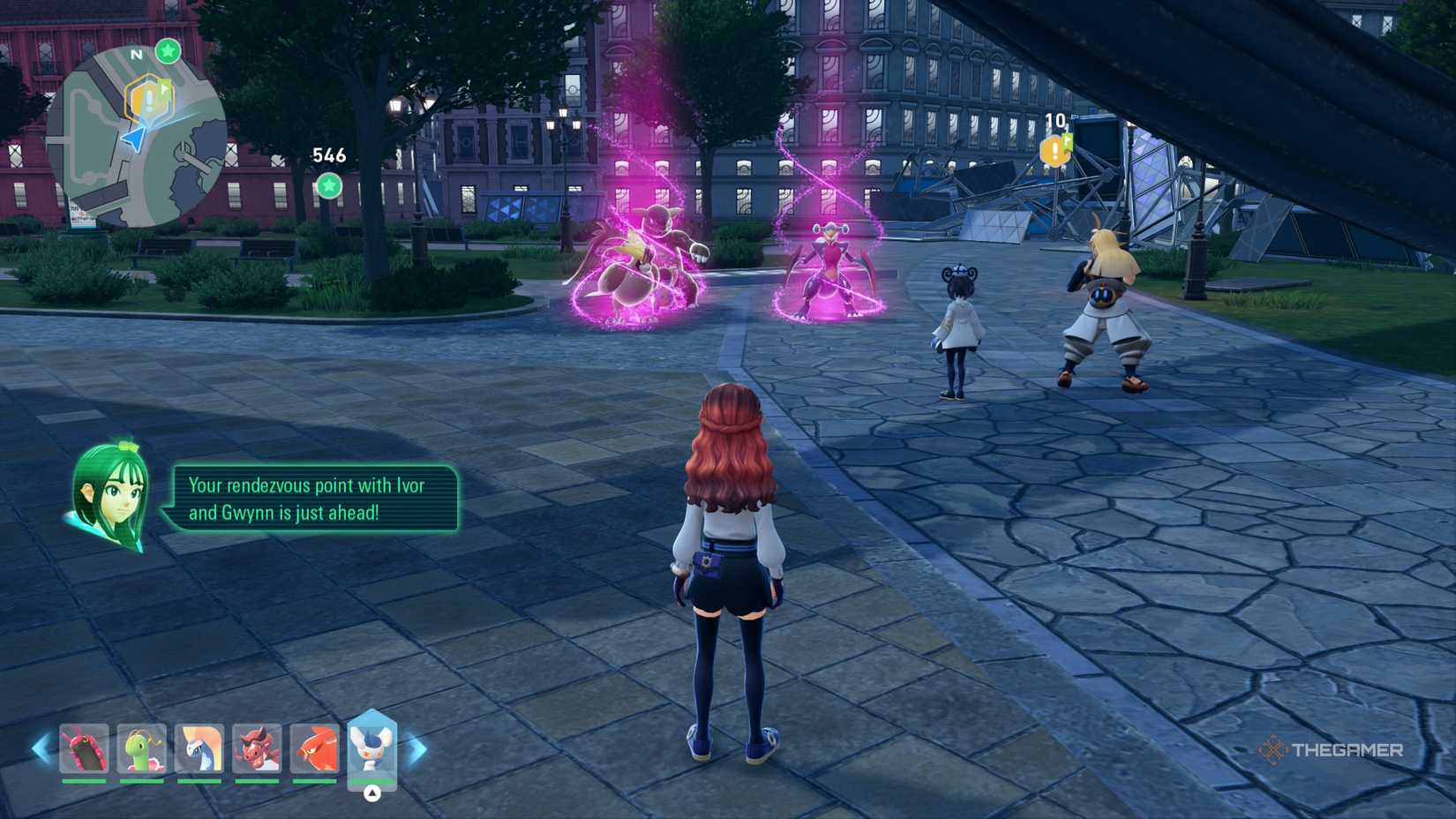 Rogue Mega Pidgeot, Kangaskhan, and Garchomp face off against Ivor and Gwynn in Pokemon Legends: Z-A.