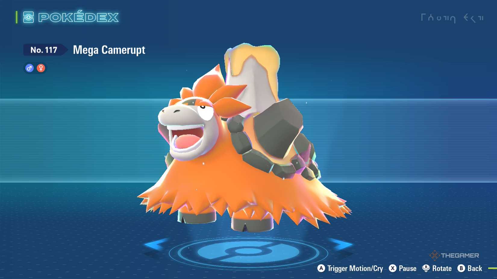 نحوه باز کردن قفل تمام سبک های تماس در Pokemon Legends: ZA 7 بازیکن به حرکت Mega Camerupt در pokedex در Pokemon Legends: ZA نگاه می کند.