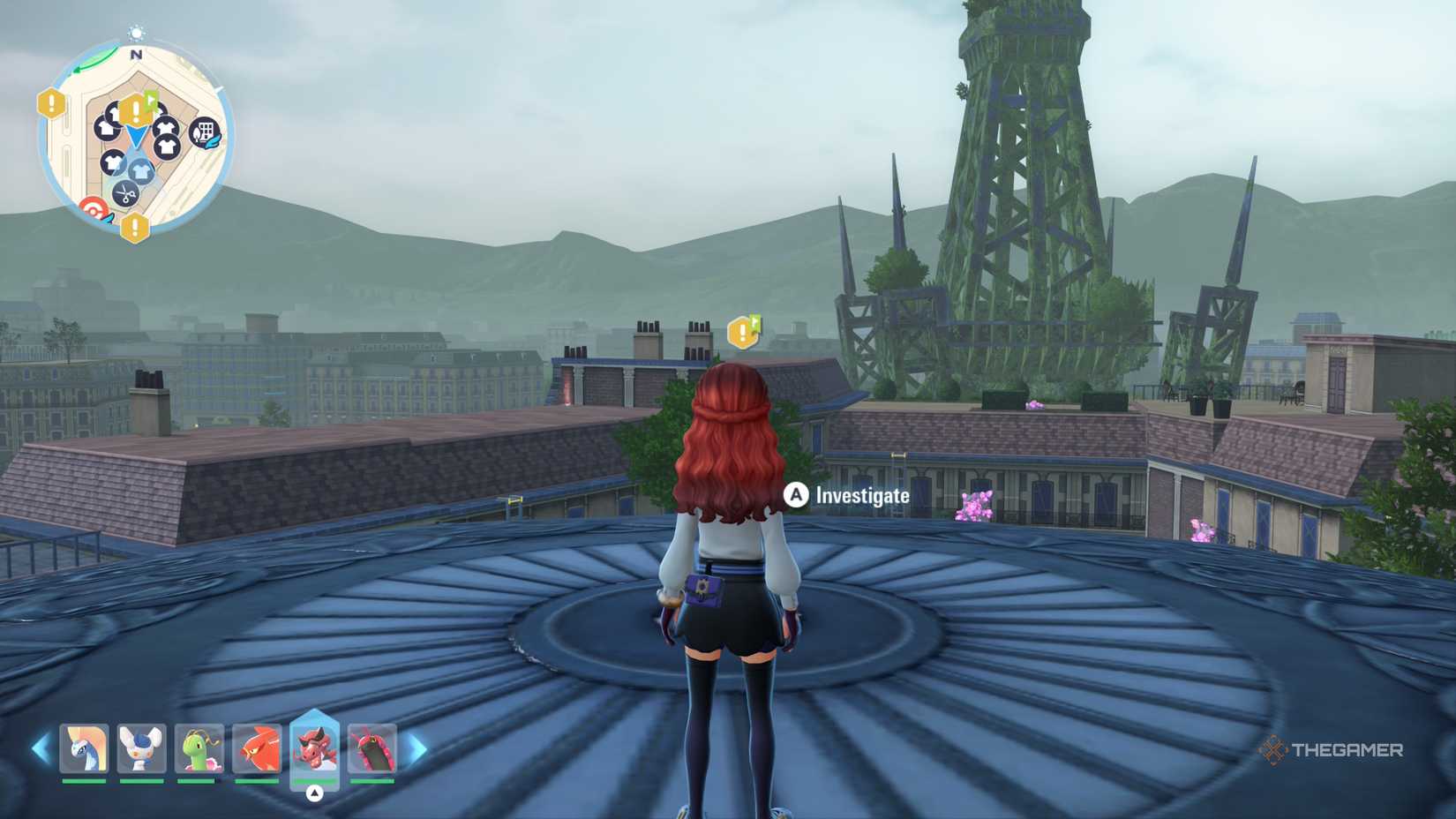 The player stands on top of the gallery building to investigate Yveltal's return in Pokemon Legends: ZA.