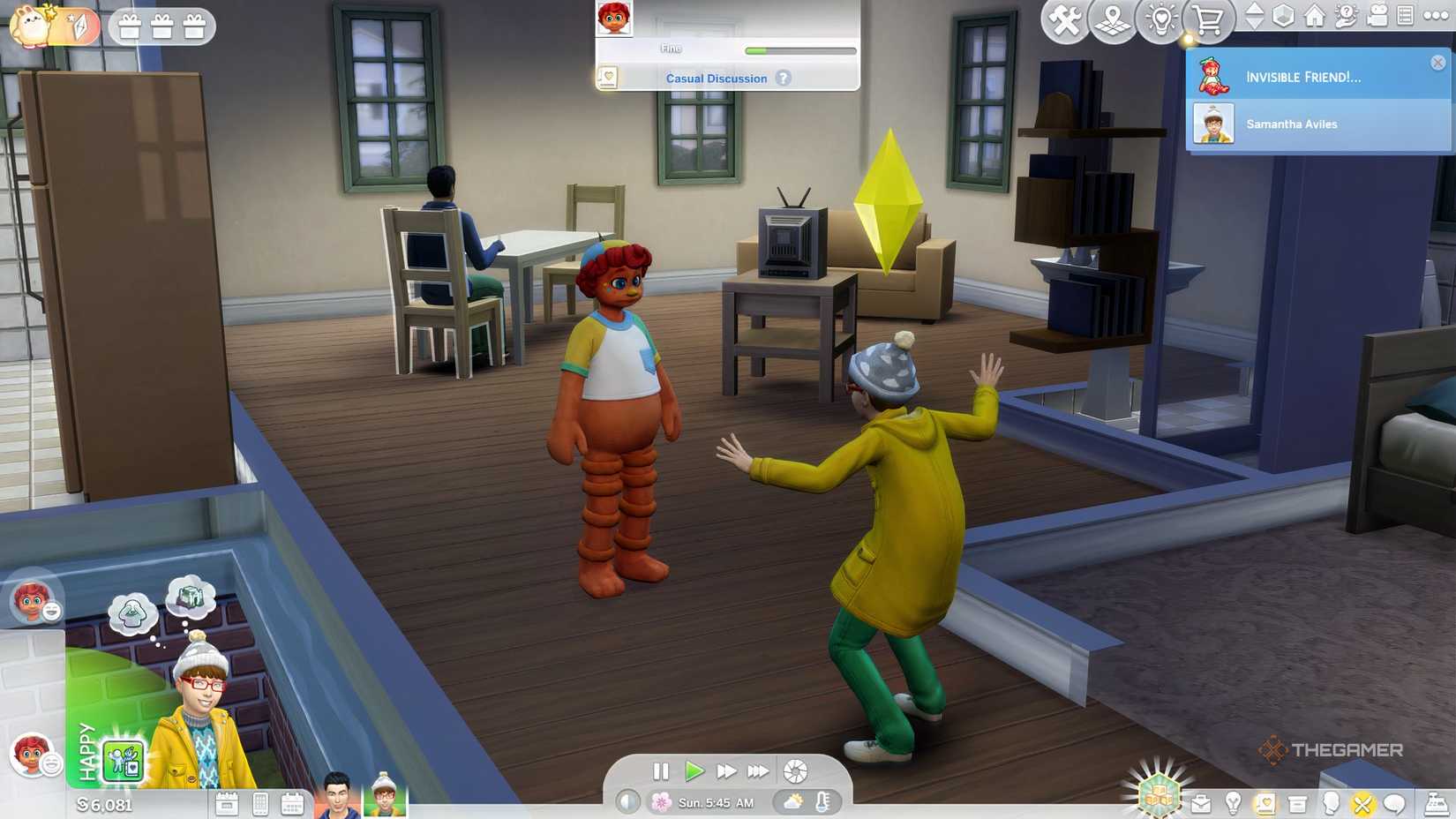 A child is waiting for an orange imaginary friend in Adventure.