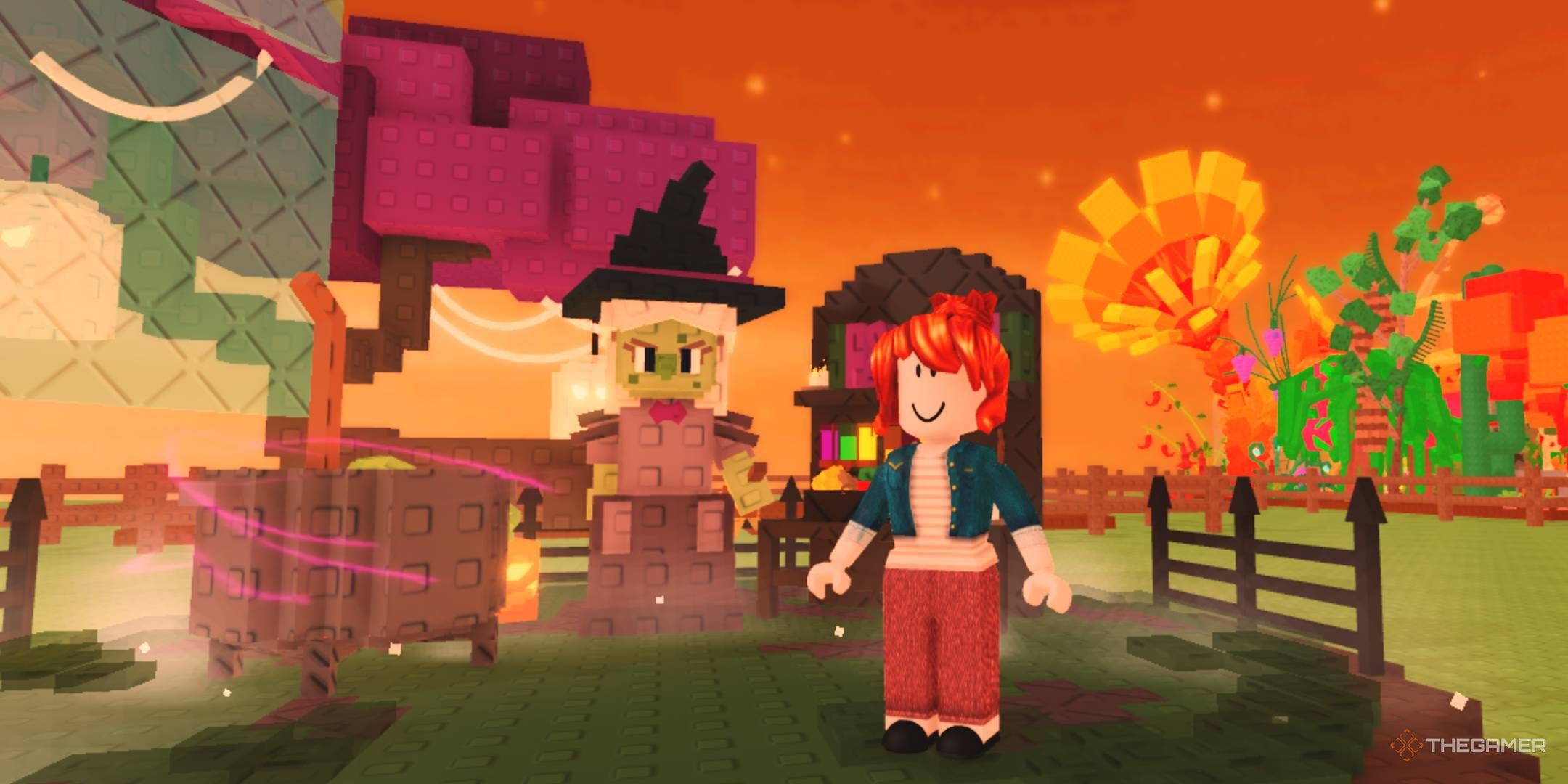 A player beside the witch in Roblox Grow a Garden.