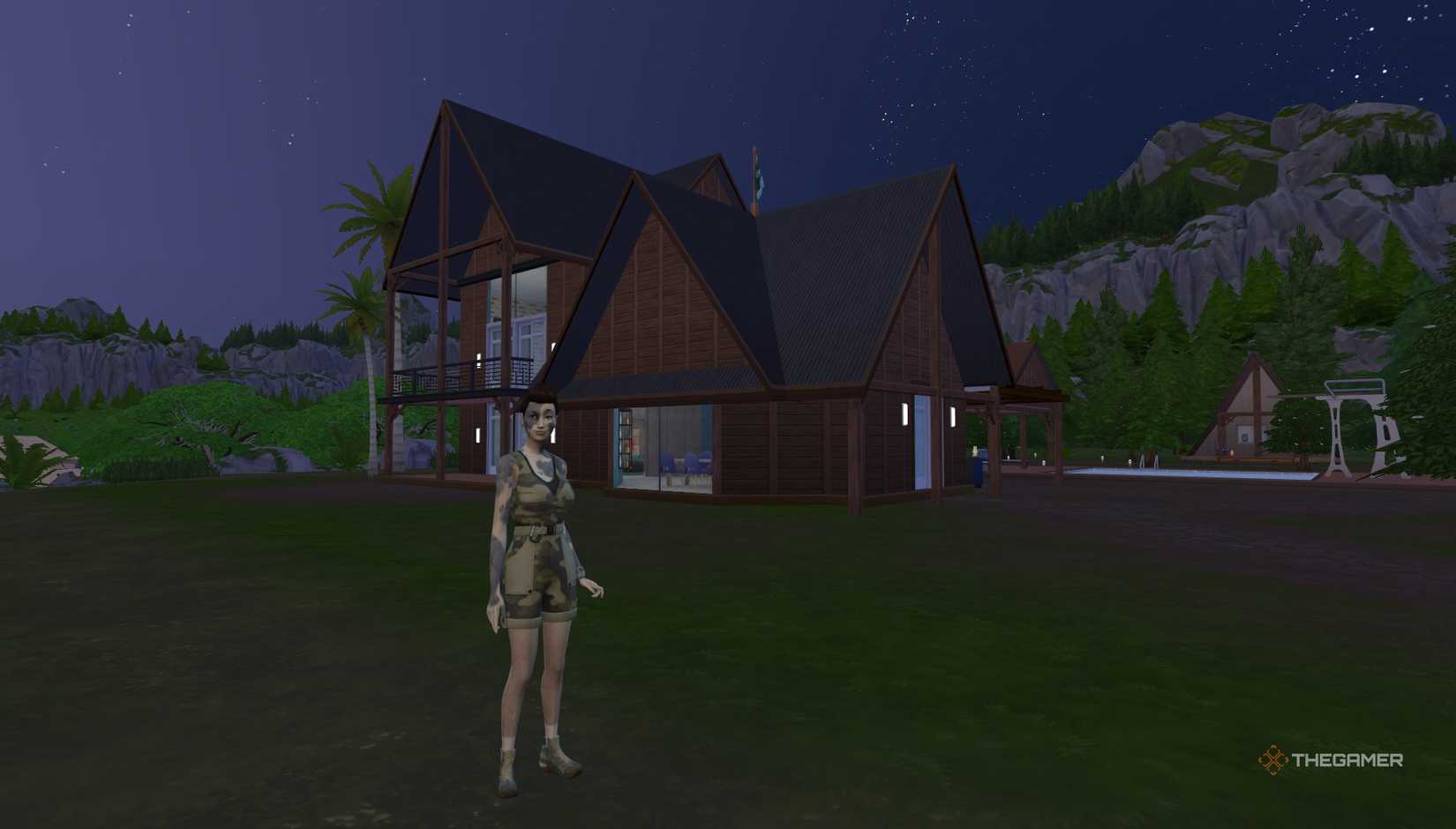 SIMS 4 Adventure's customized place is waiting outside the retreat.