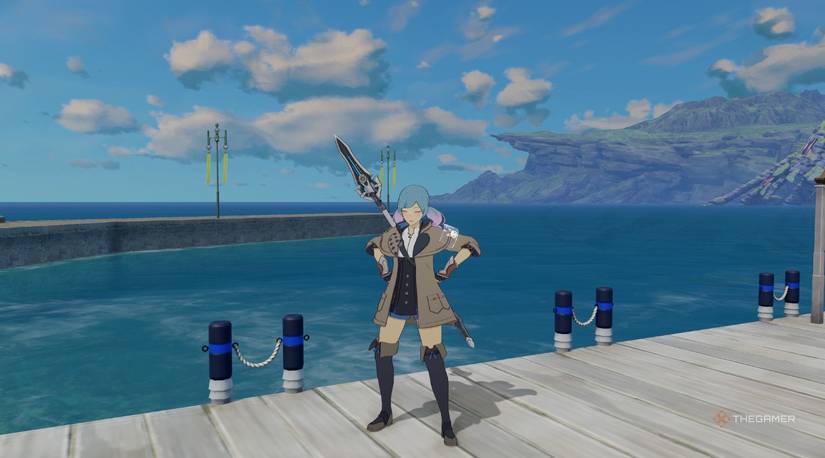 A wind mage poses near the sea in Asterleads on the fishing pier in Blue Protocol Star Resonance.-1