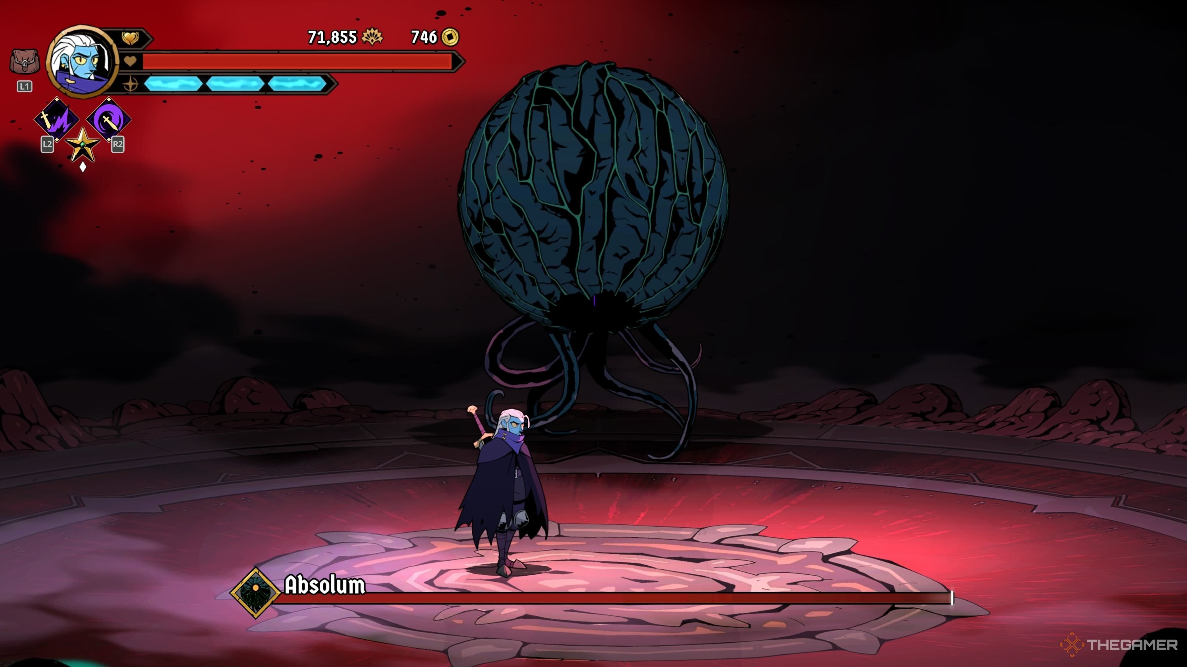 Absolum's true final boss fighting Galandra.