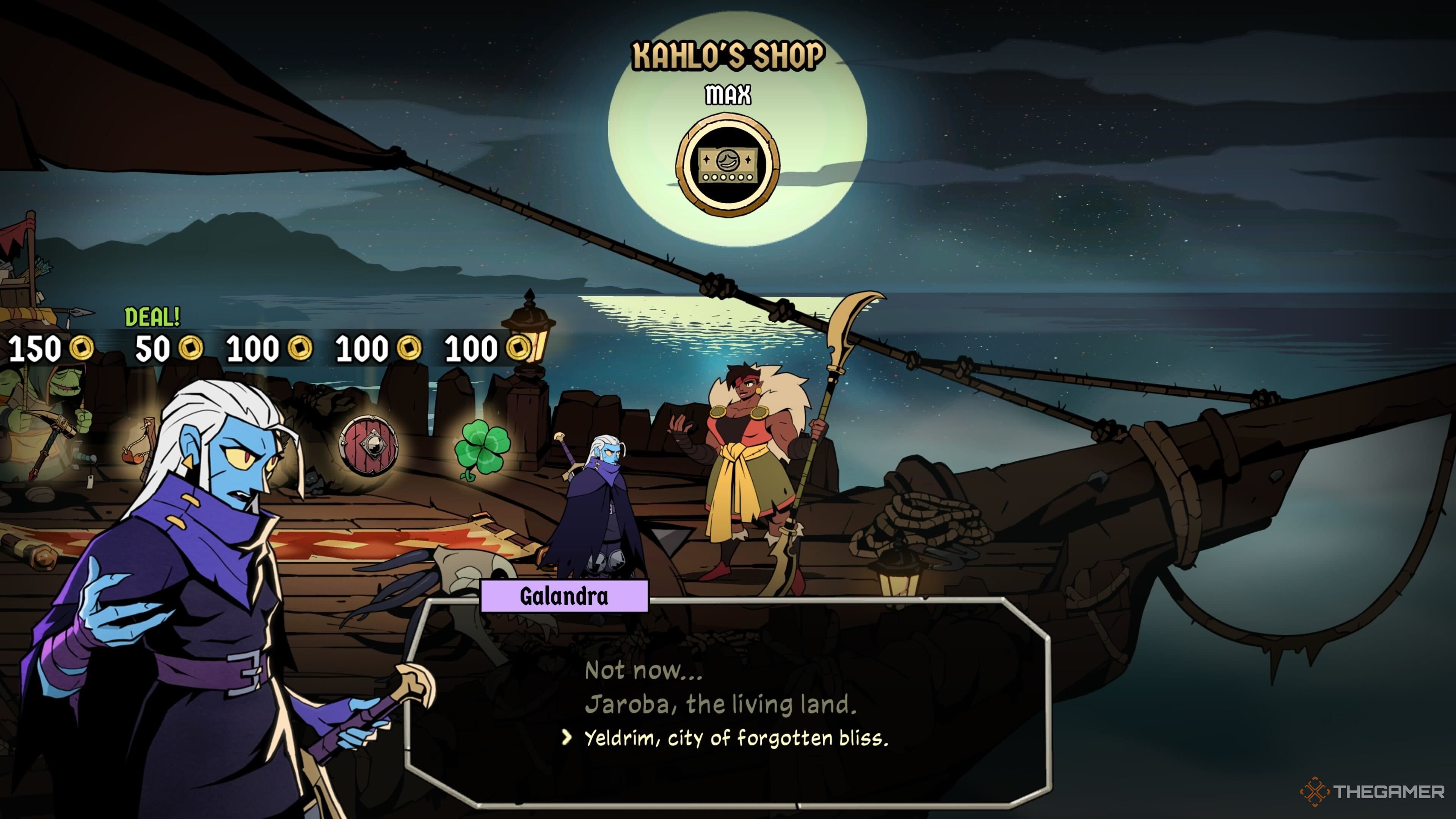 Galandra choosing to travel to Yeldrim in Absolum.