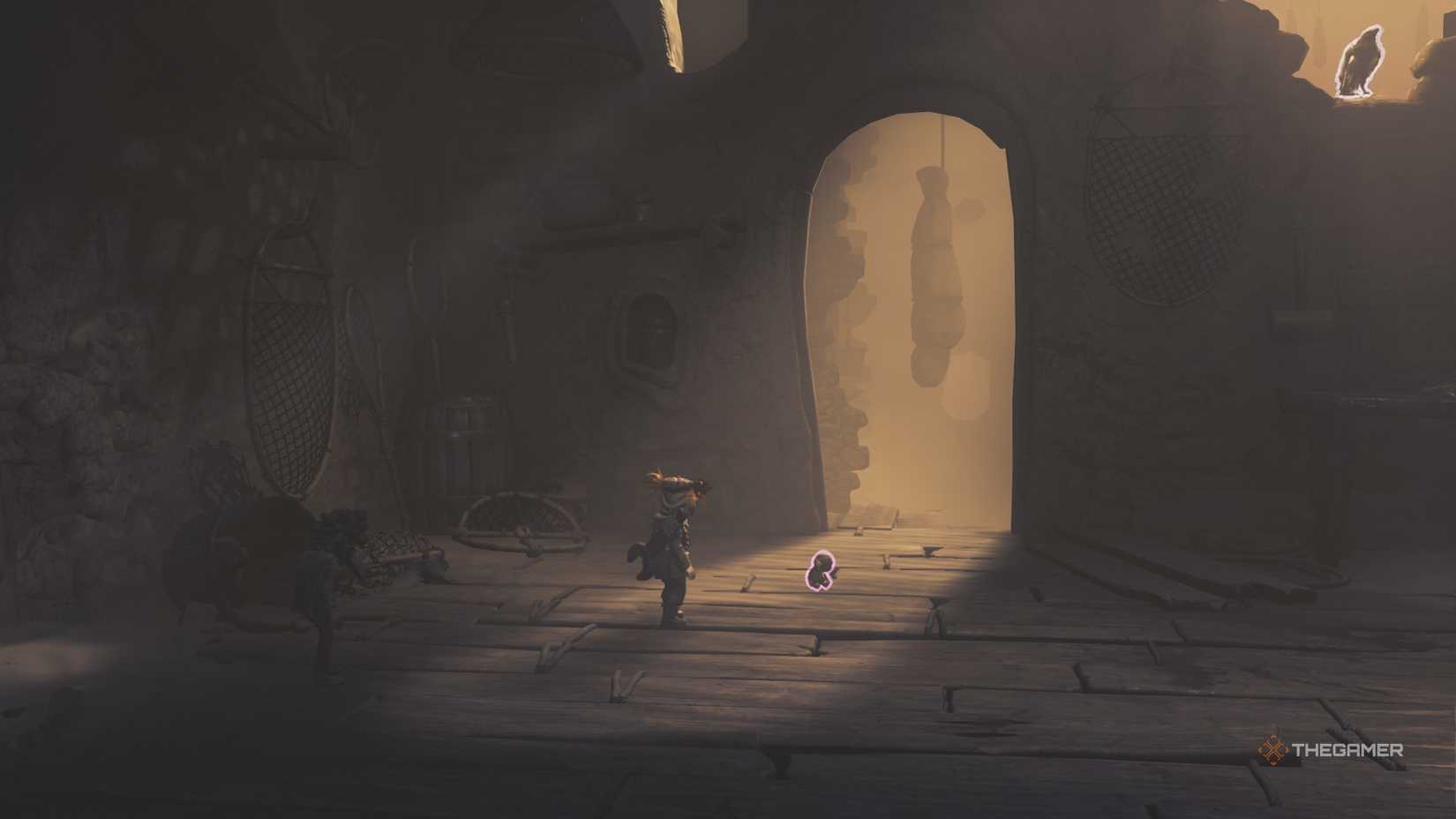 Alone standing in front of a doll in Little Nightmares 3.