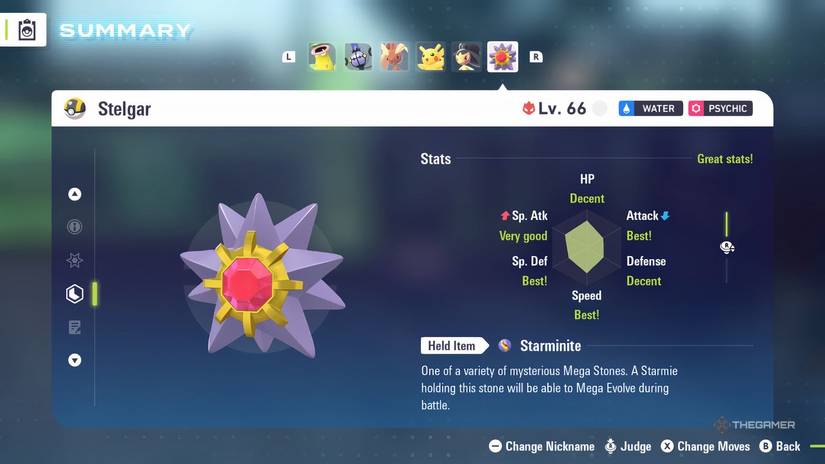 This is an overview of Starmie's IV in Pokemon Legends: ZA.