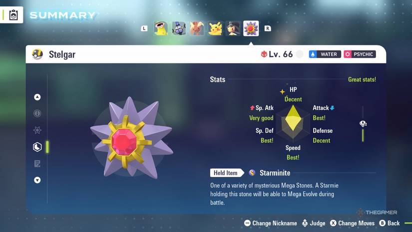 Pokemon Legends: ZA's Starmies EV Overview.