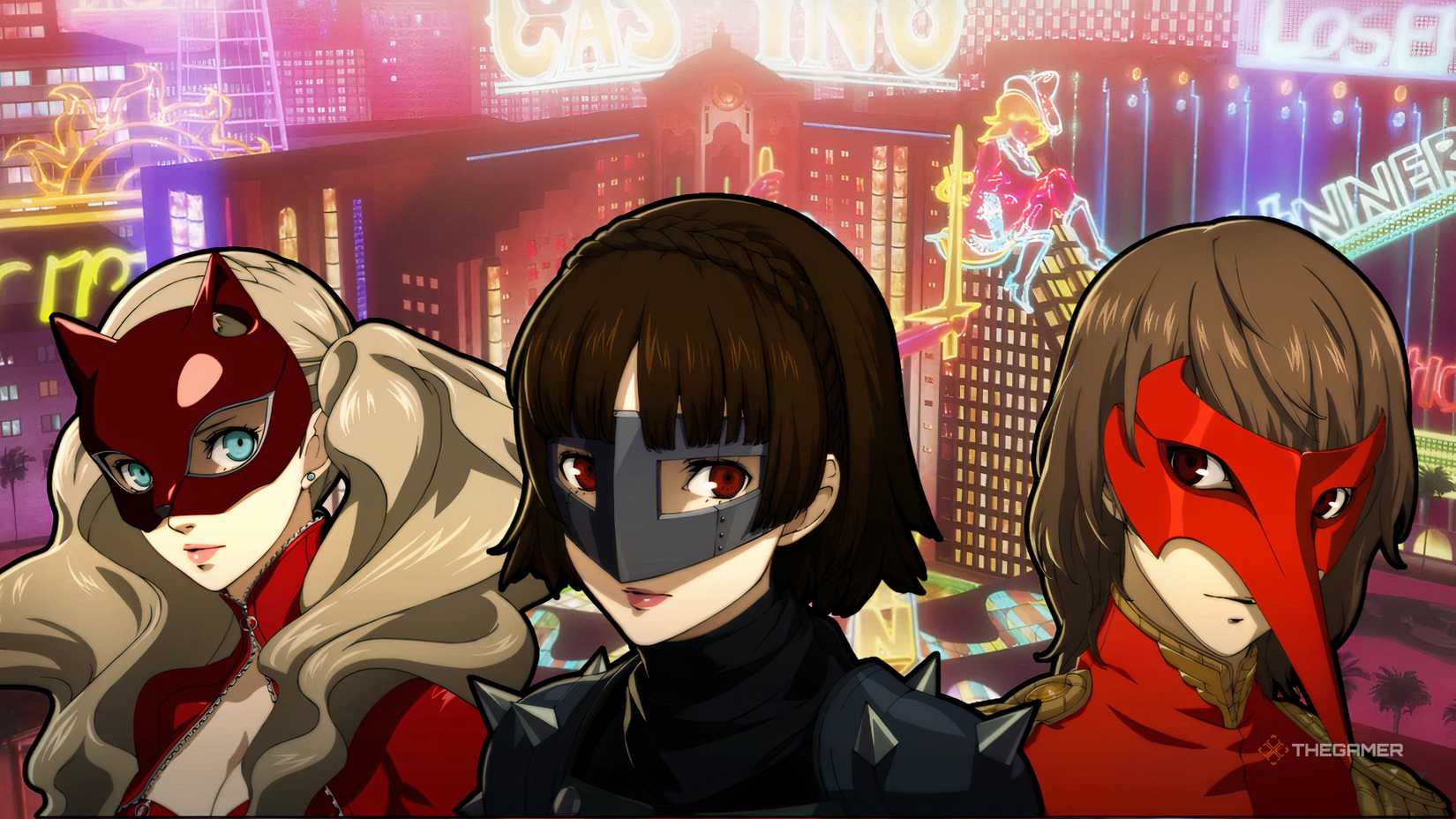Ann, Makoto, and Akechi in front of Sae's Casino Palace for the Persona 5 Royal Best Team for Each Palace guide.