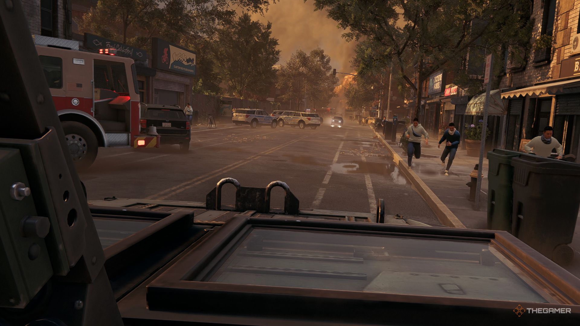 Battlefield 6 driving through New York while civilians run away.