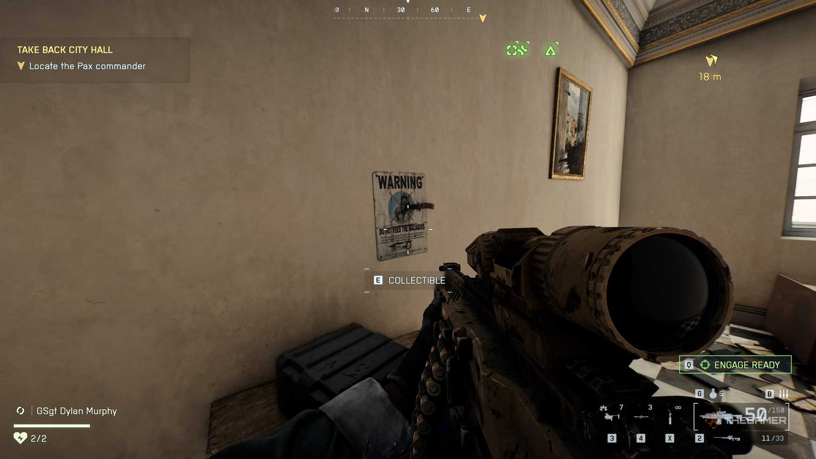 Battlefield 6 player looking at a few dogs closed to the poster on the wall.