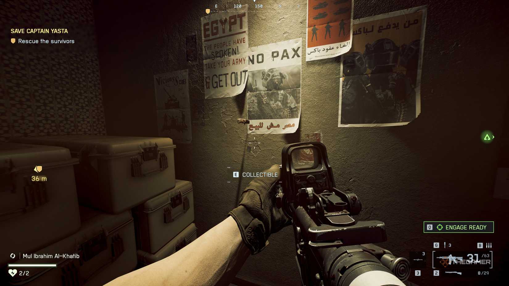 A Battlefield 6 player looks at a pair of dog tags pinned to a poster.