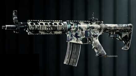 Displaying the Polar Nexus camo on the M4A1 carbine rifle in Battlefield 6.