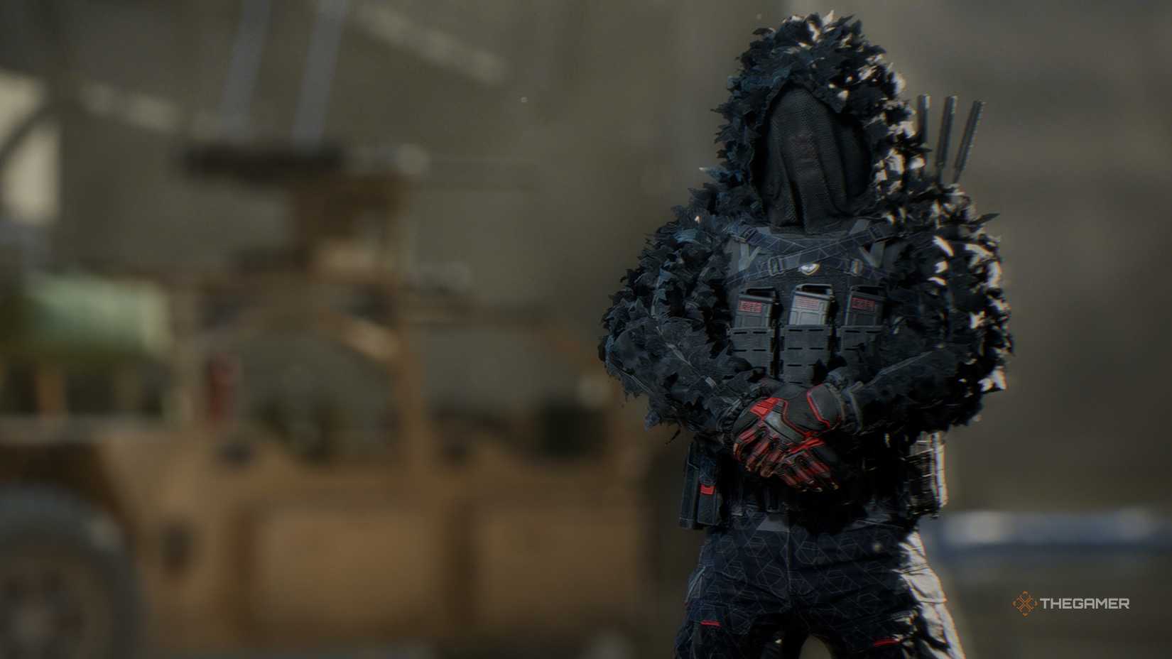 Battlefield 6 recon troop standing with his hands held together.