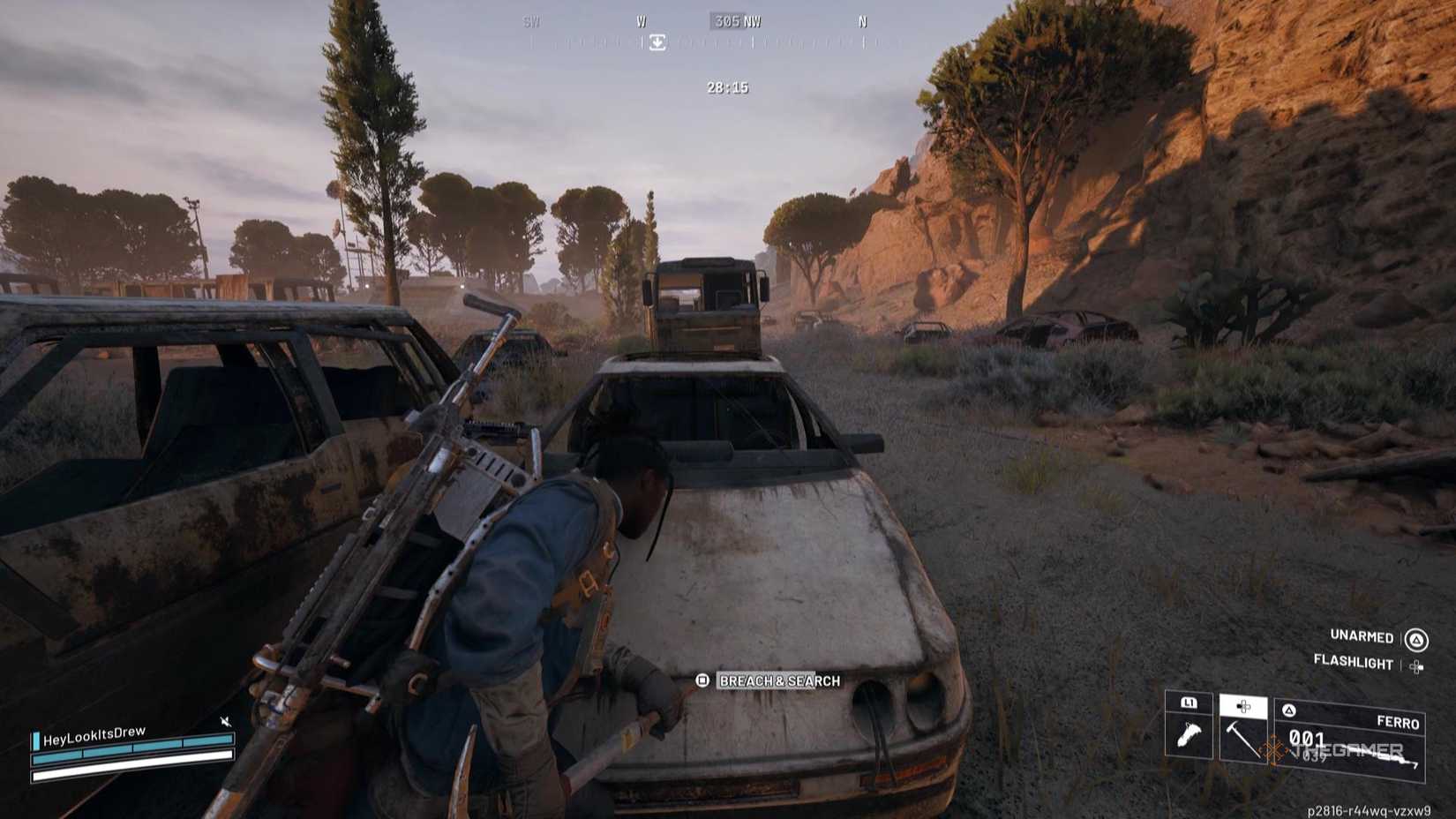 Breaching the hood of a car in Arc Raiders.