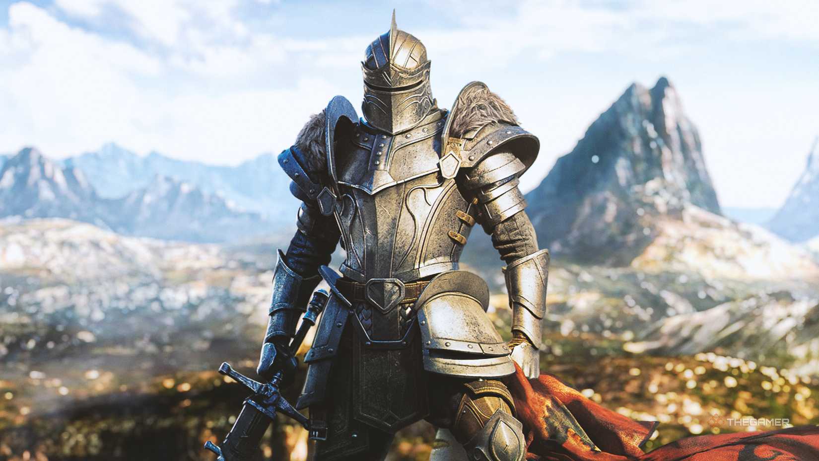 Breton in armatura completa davanti le montagne, teaser di The Elder Scrolls 6