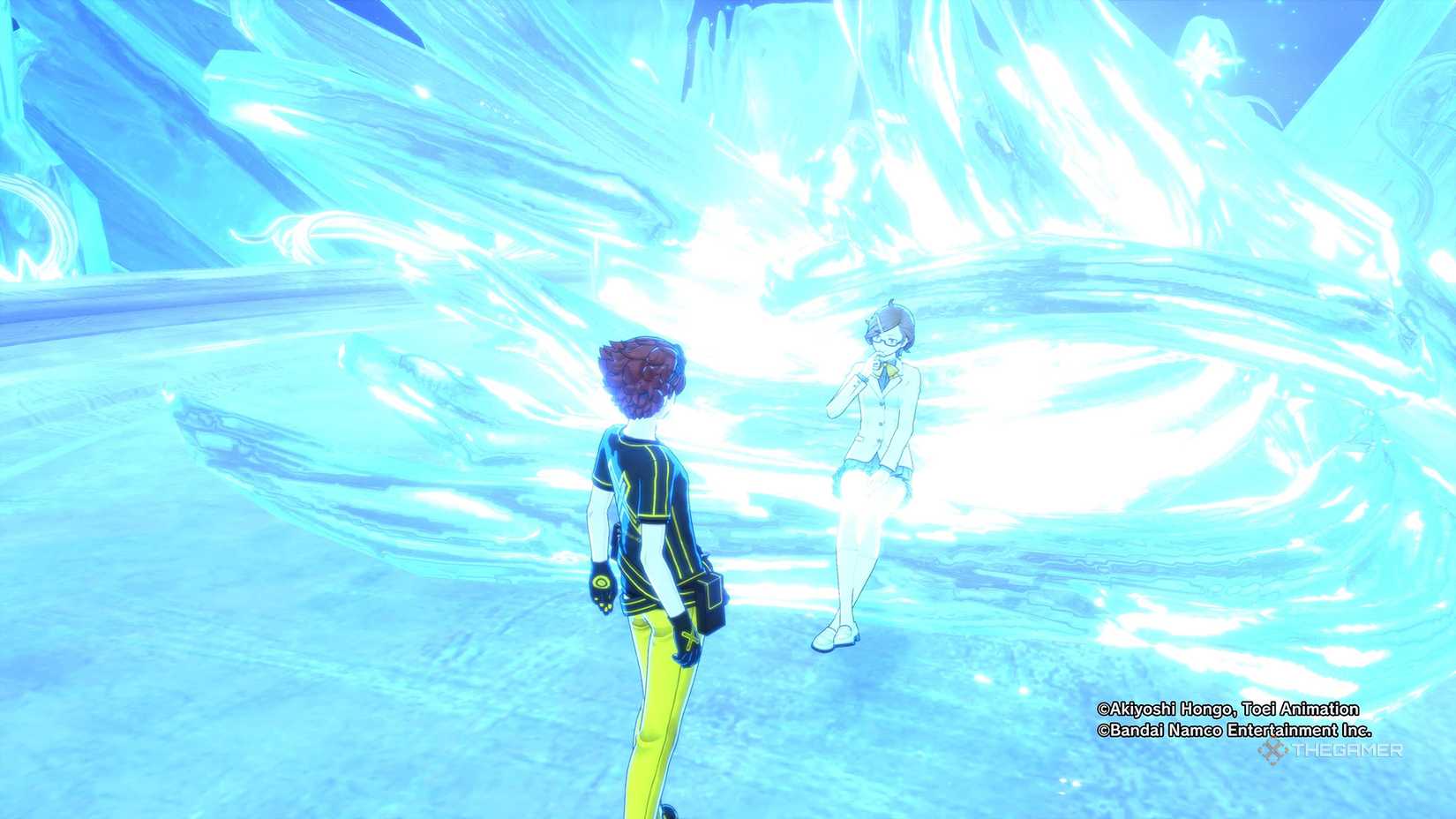 Hiroko's moniker chills in the Cosmic Throne Room in Digimon Story: Time Stranger.