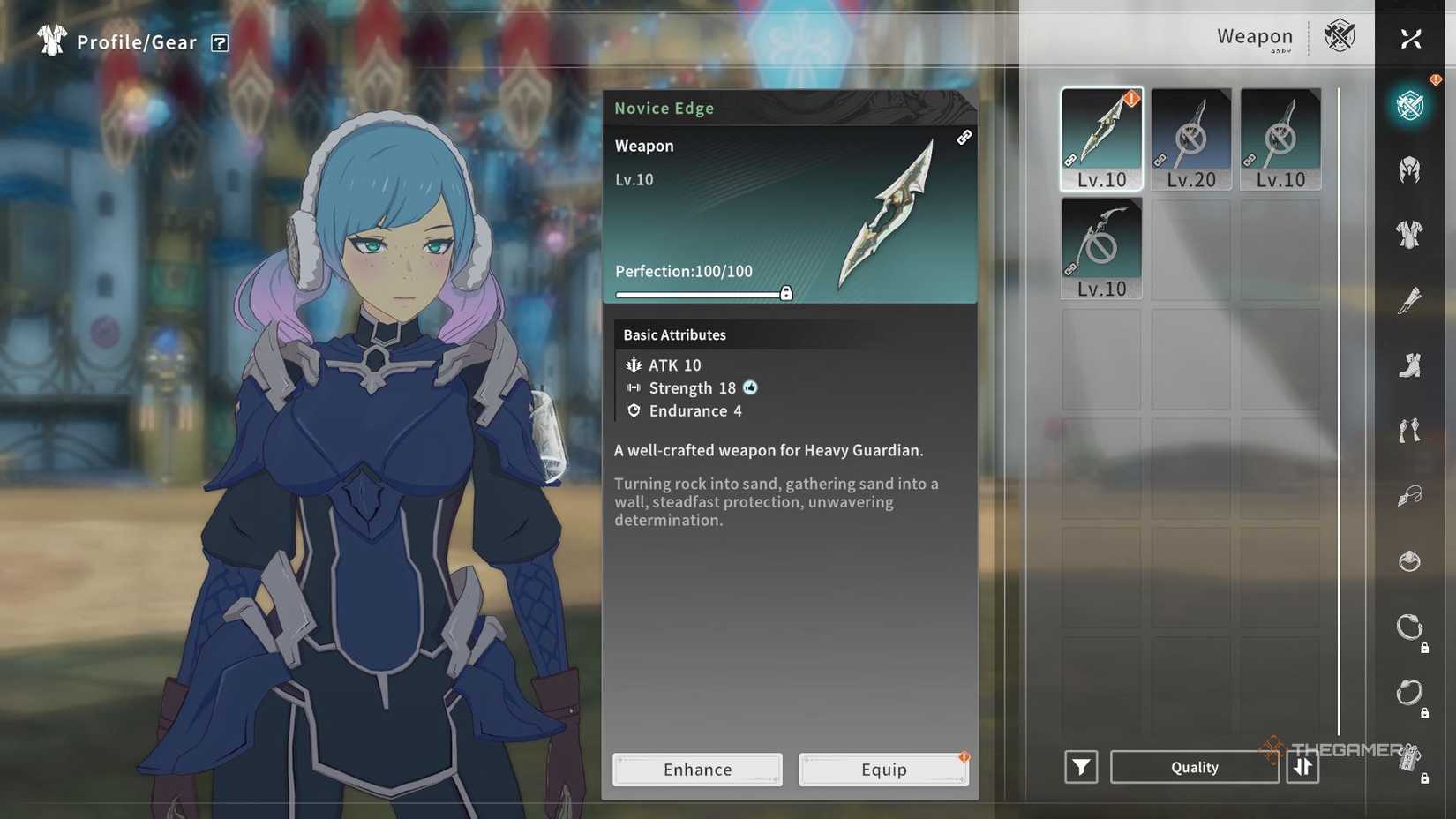 Choosing a weapon for a Heavy Guardian in Blue Protocol Star Resonance.