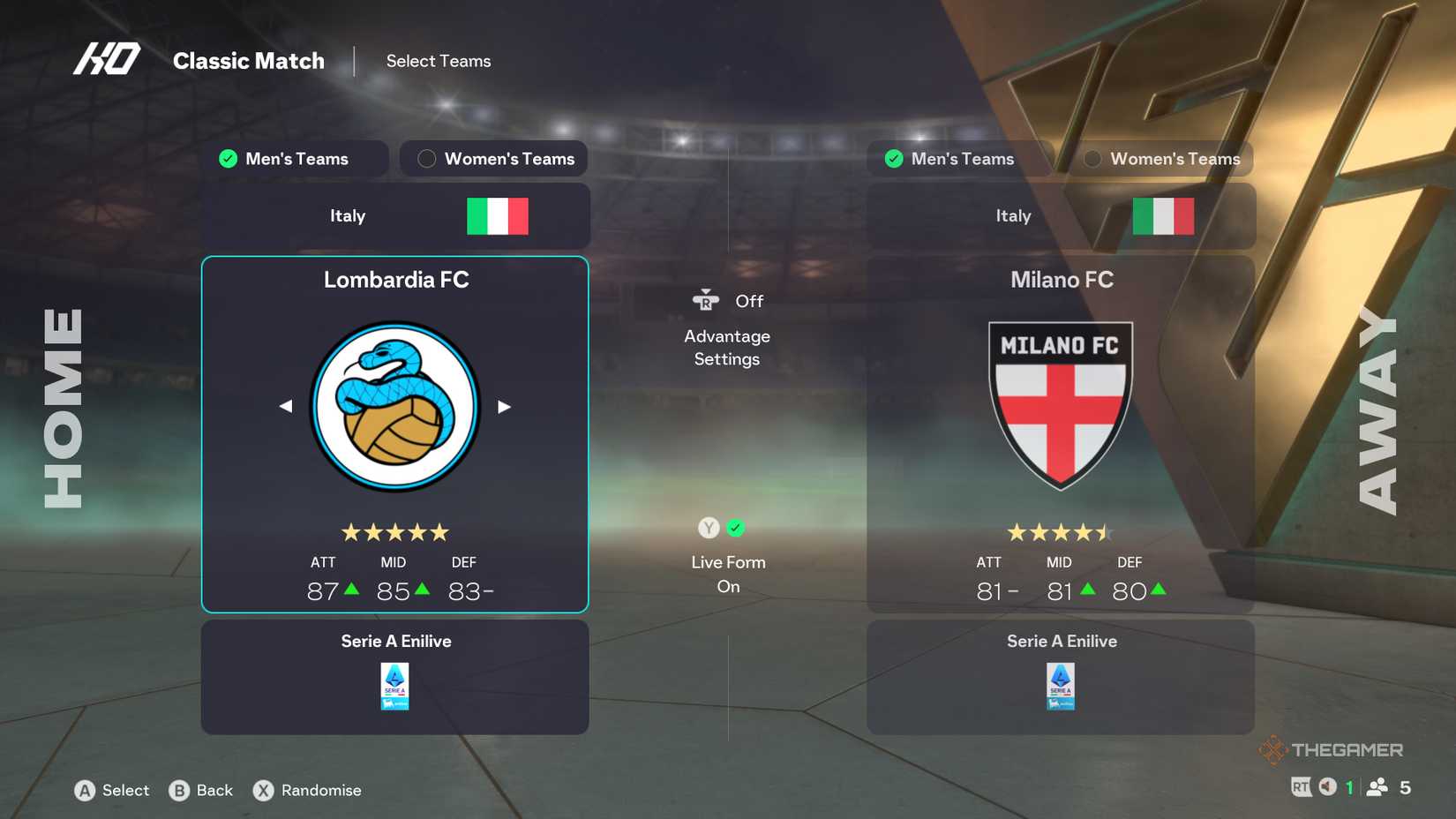 EA games are not the case in the menu of FC 26, teams in the match.