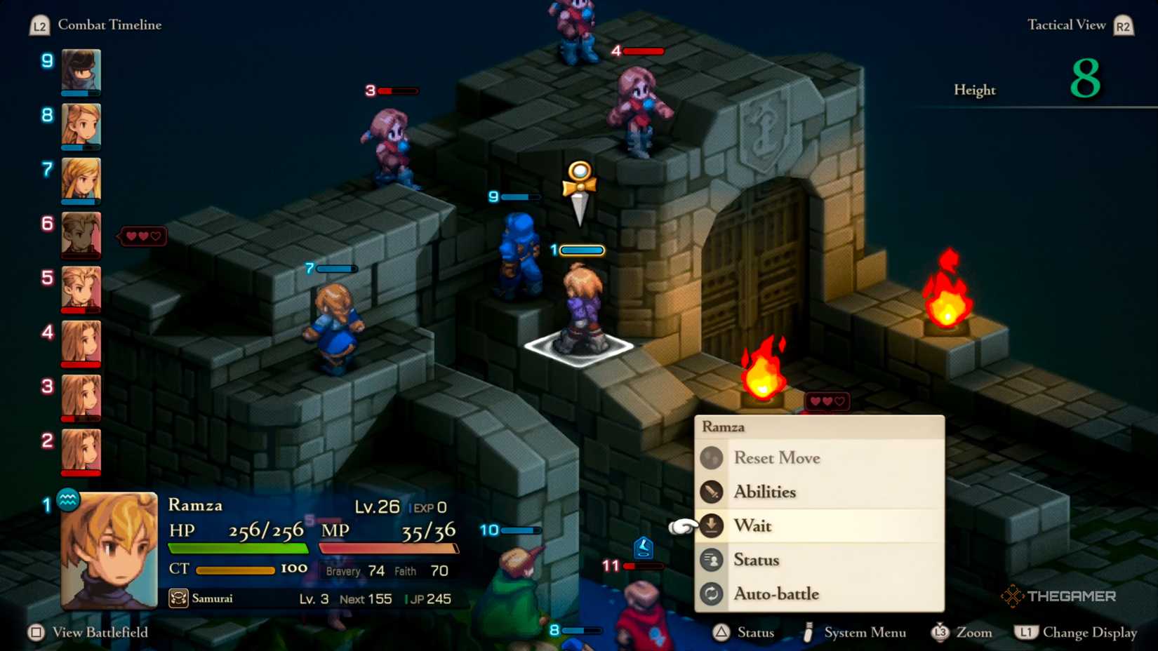 Ramza moves forward a bit before waiting again in Final Fantasy Tactics: The Ivalice Chronicles.