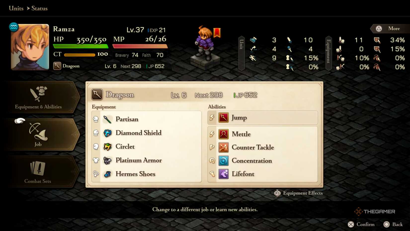 An overview of the Ramza build for the Riovanes Castle: Castle Keep battle in Final Fantasy Tactics: The Ivalice Chronicles.