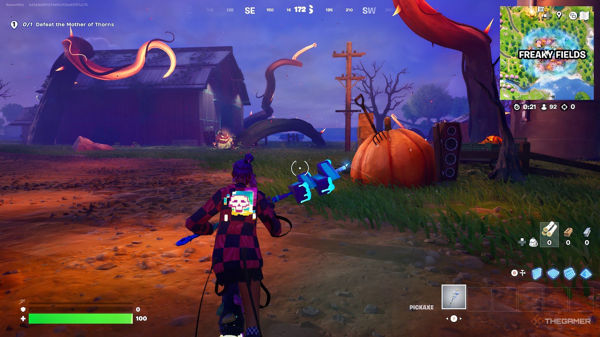 Fortnite Freaky Fields Location with pumpkins and a red barn.