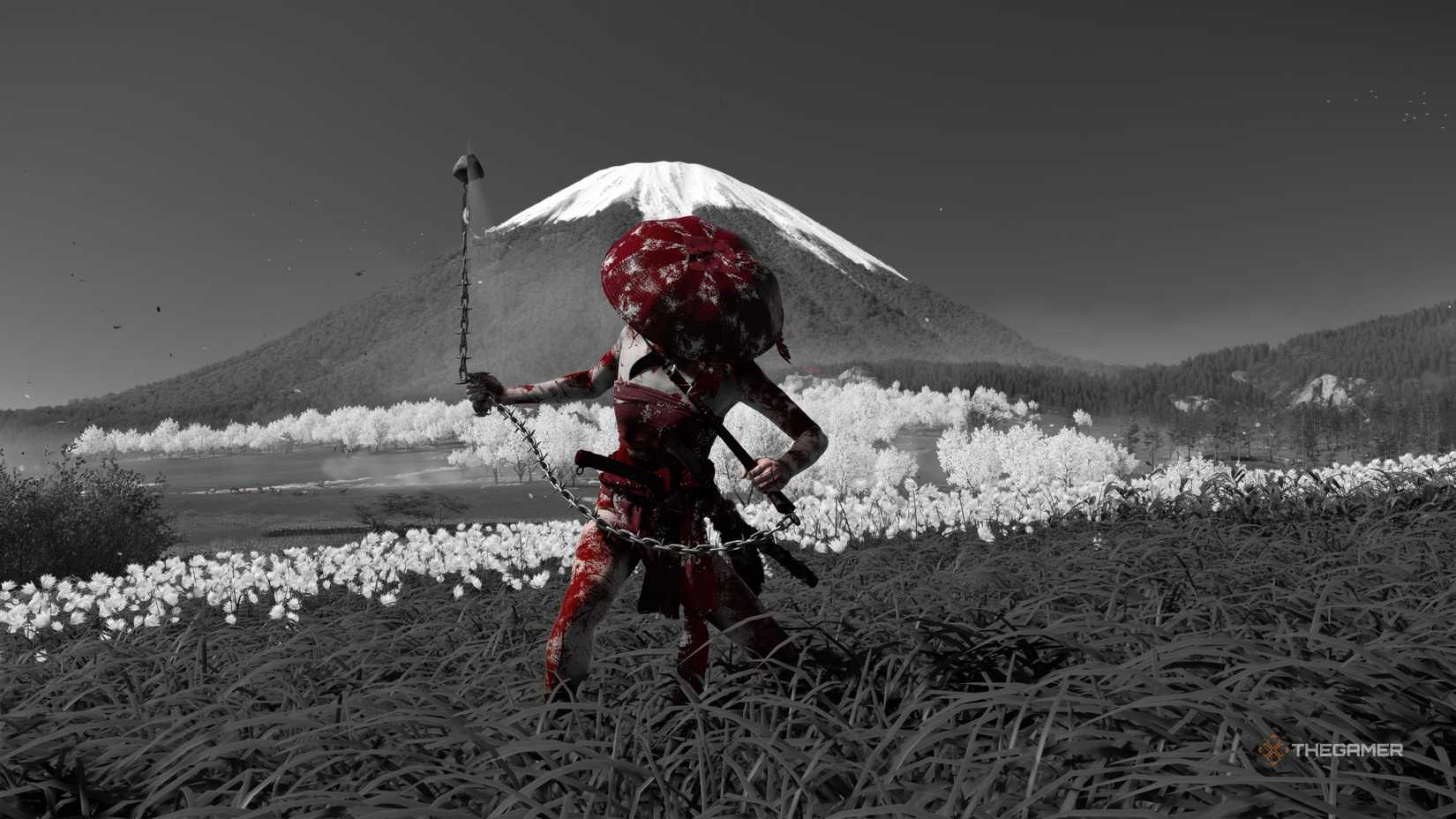 Atsu using the Kusarigama in Ghost of Yotei